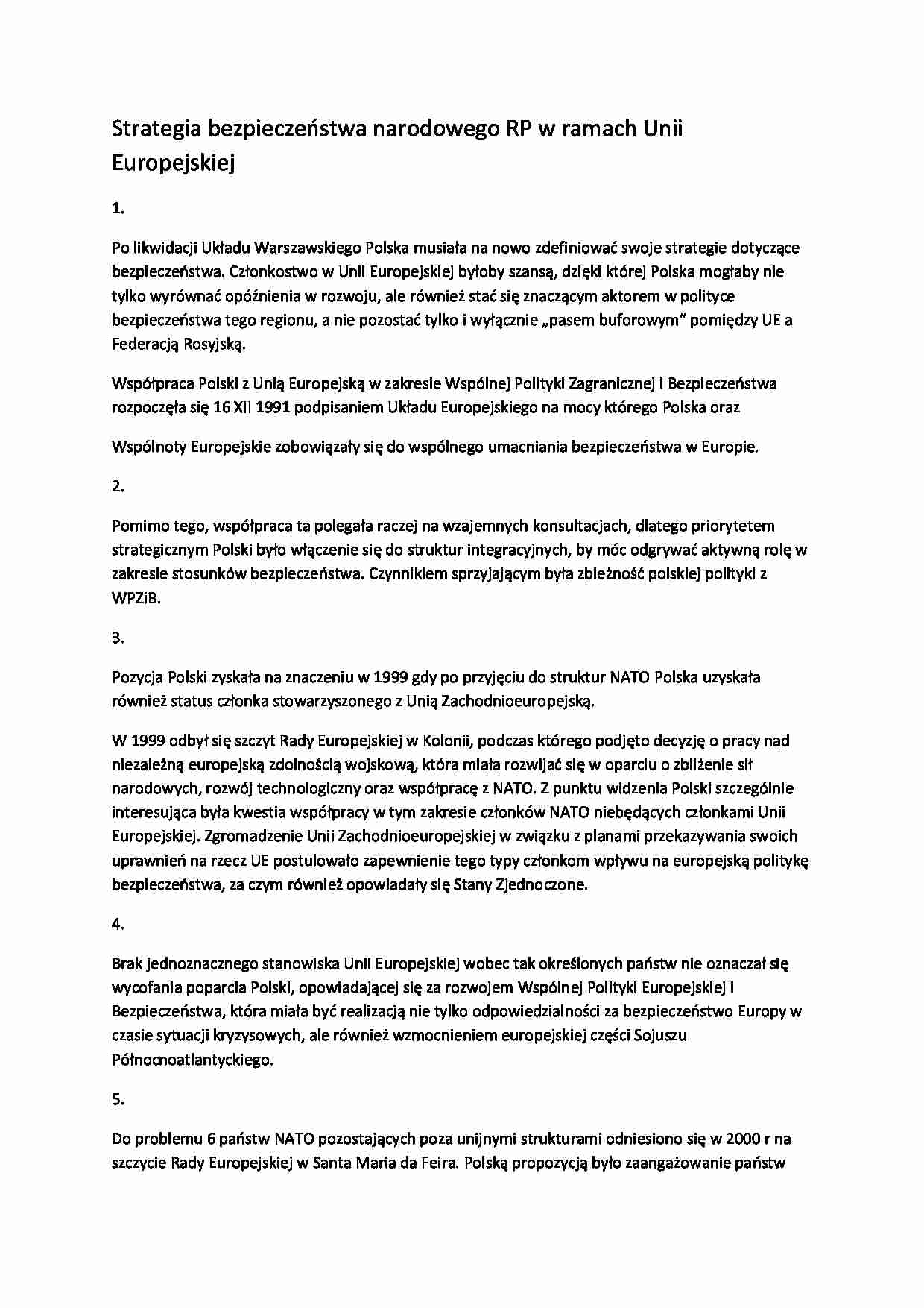 Strategia bezpieczeństwa narodowego RP w ramach Unii Europejskiej - strona 1