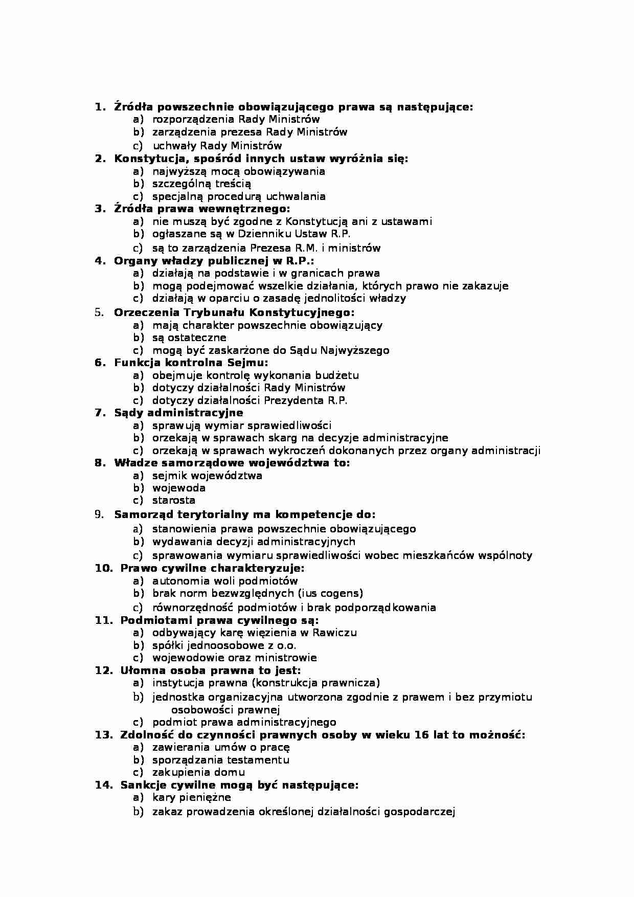 Prawo cywilne i gospodarcze - test - strona 1