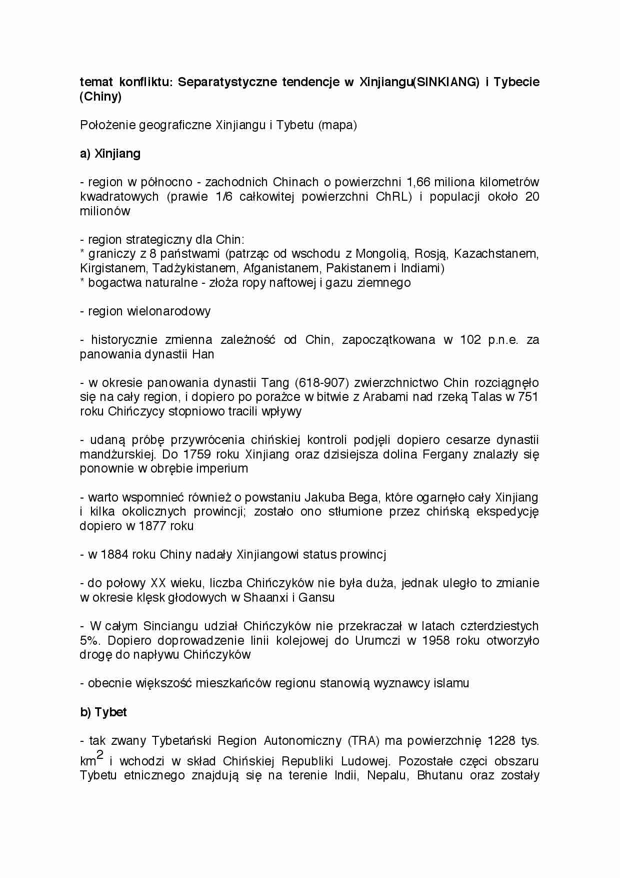 Separastyczne tendencje w Xinjiangu i Tybecie - strona 1