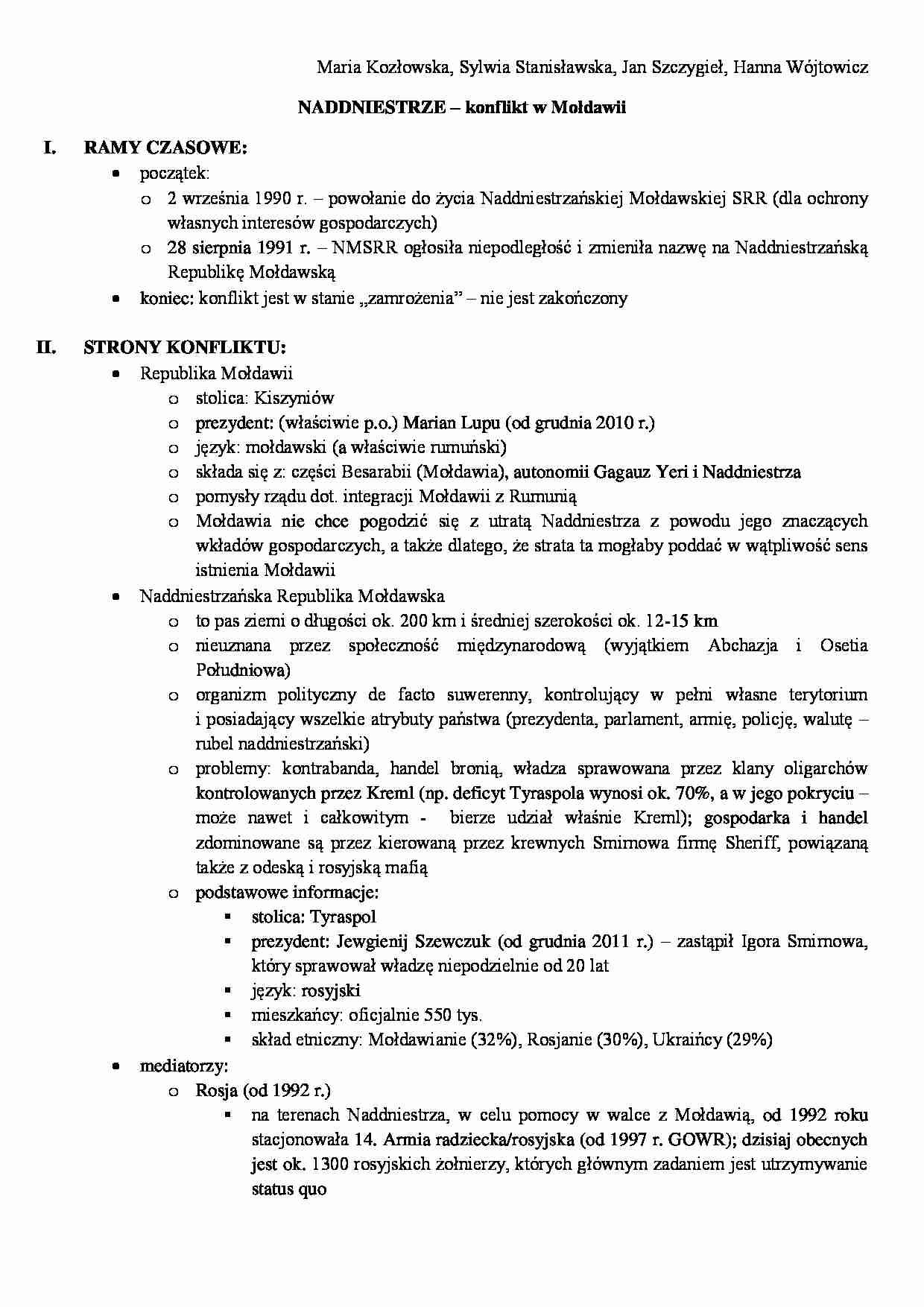 Naddniestrze - konflikt w Mołdawii - omówienie - strona 1