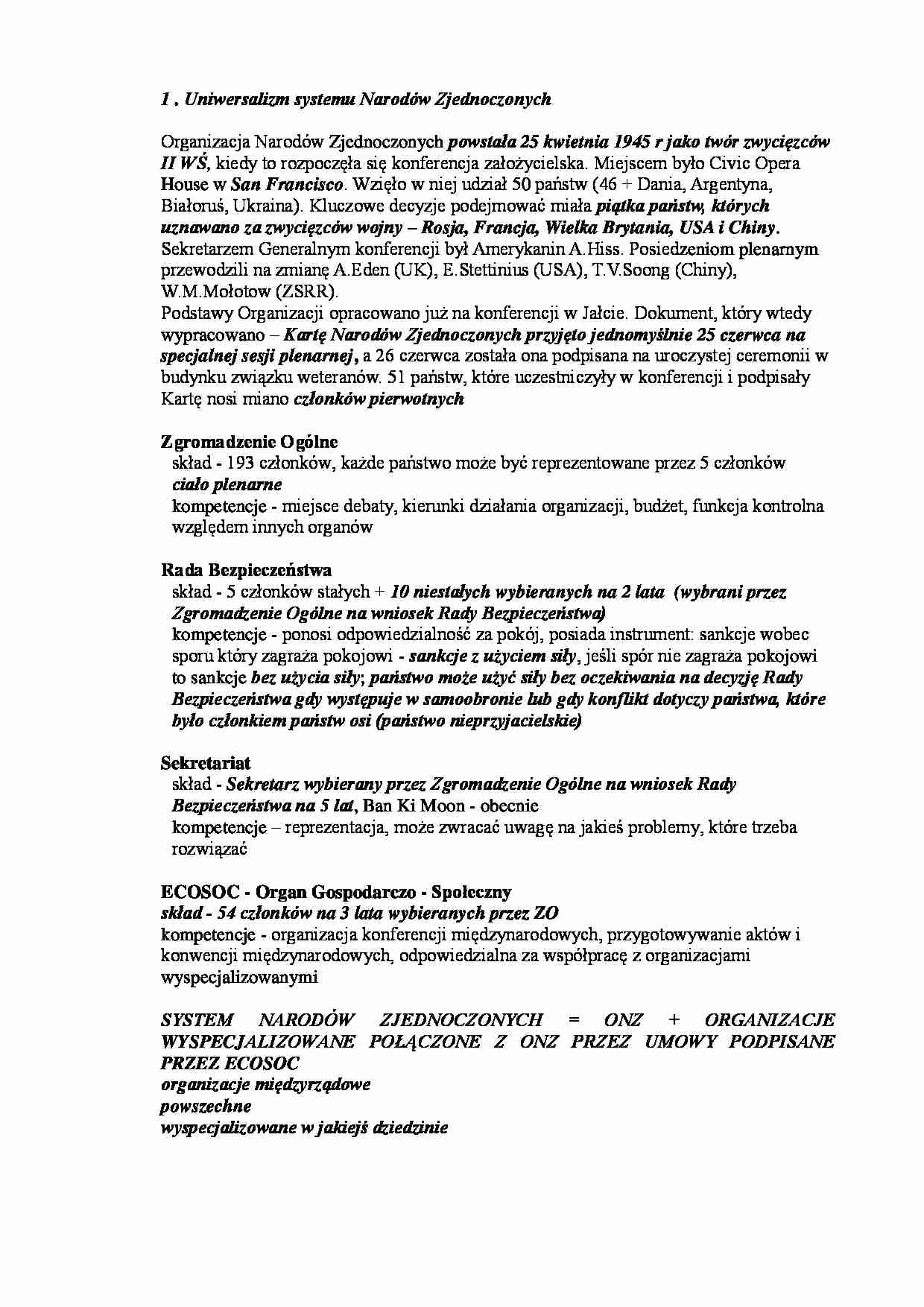 Uniwersalizm systemu Narodów Zjednoczonych - strona 1