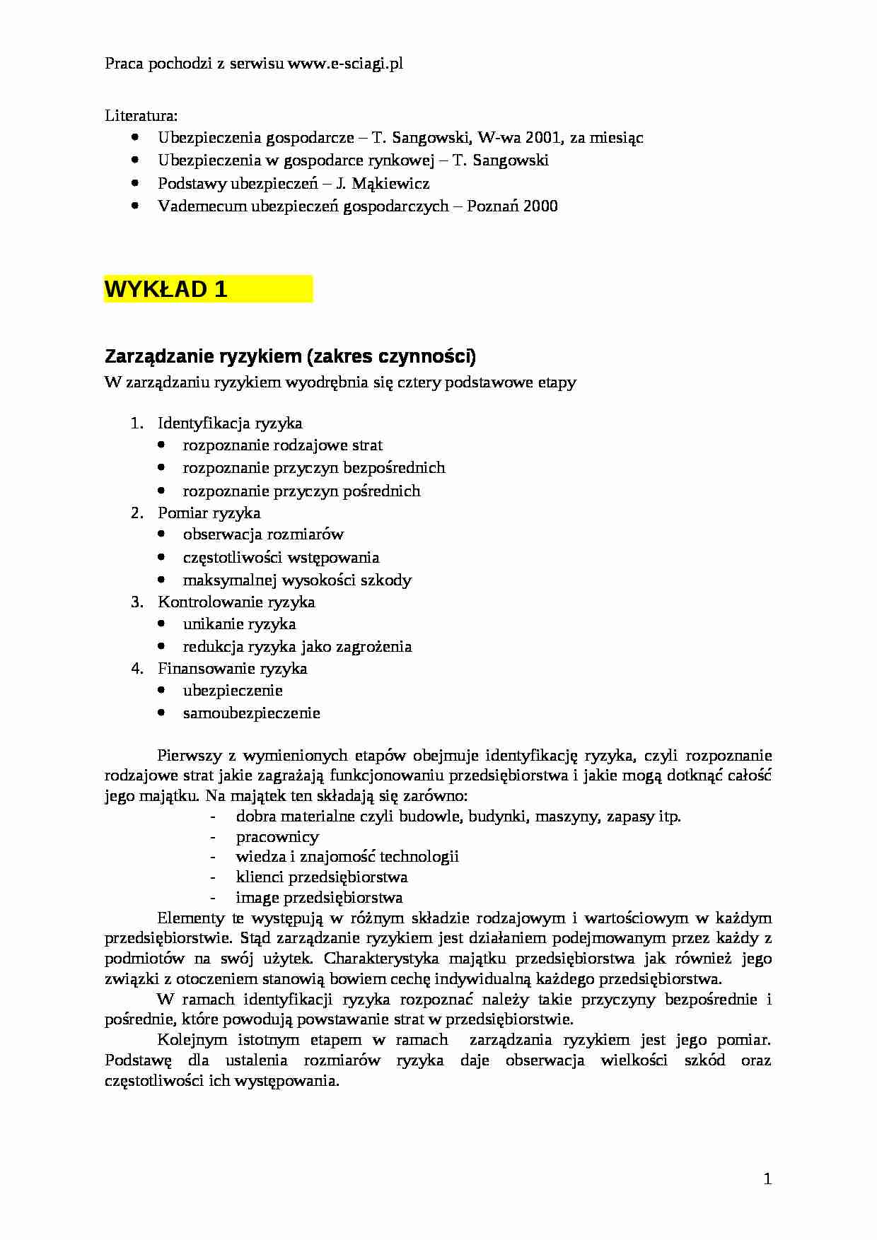 Ubezpieczenia - wykłady - strona 1