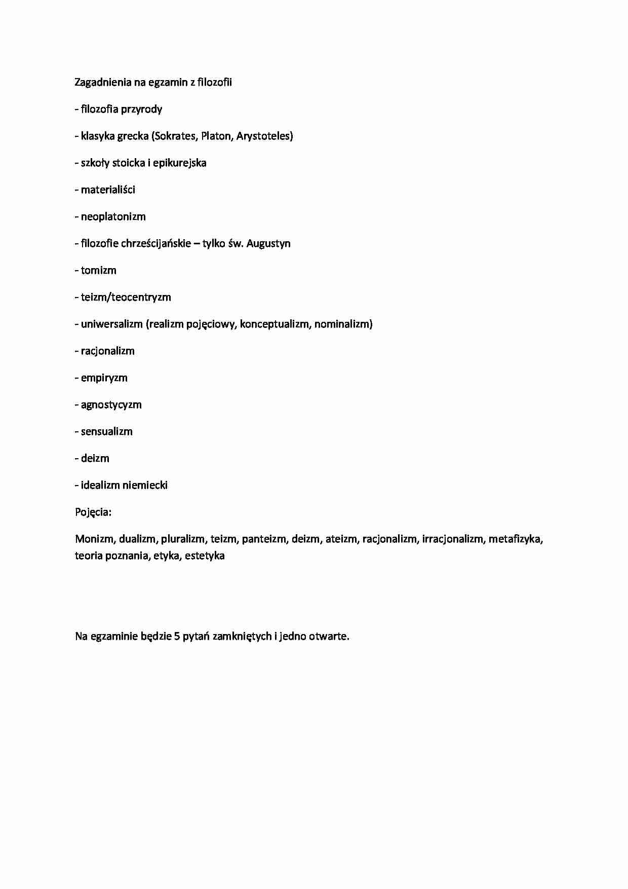 Zagadnienia na egzamin z filozofii - strona 1