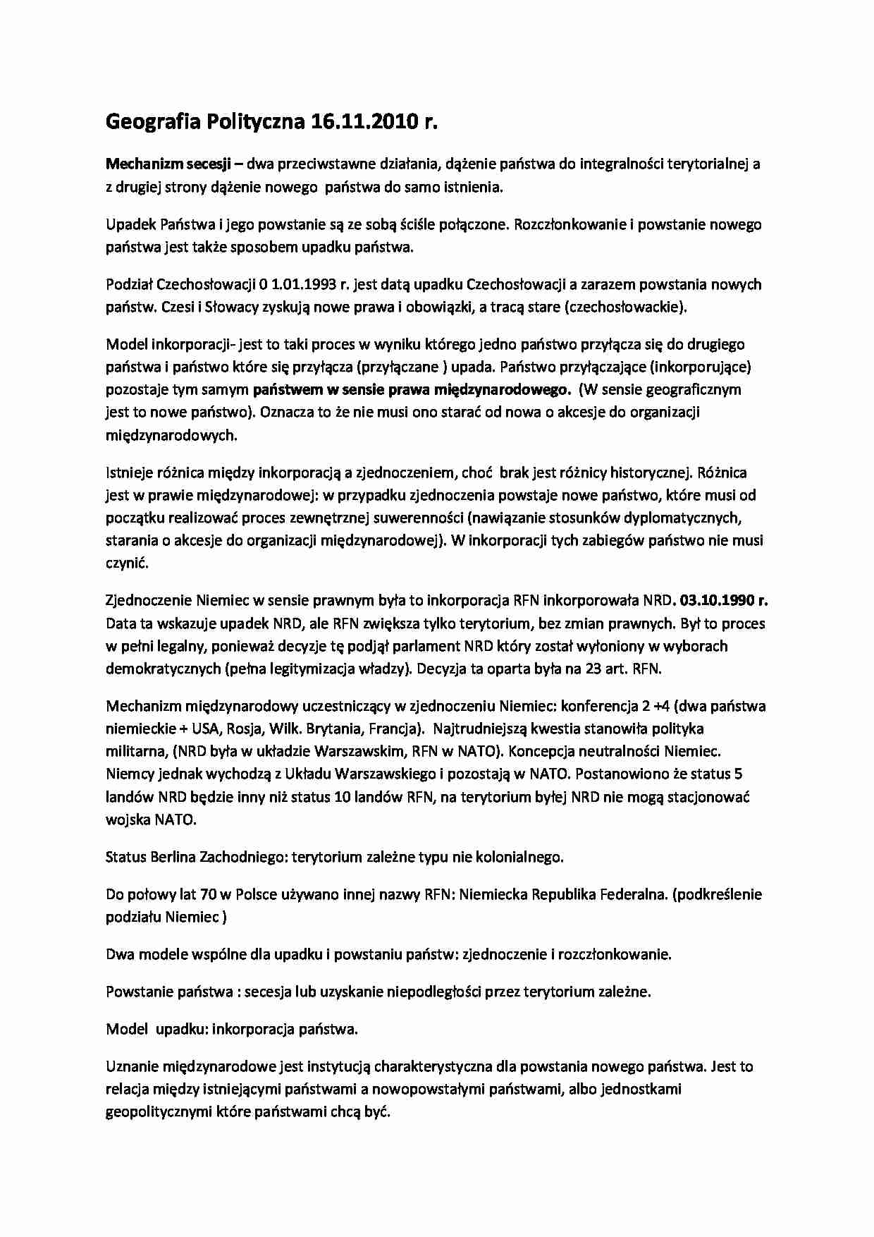 Geografia polityczna - wykład 16.11.2010 r. - strona 1