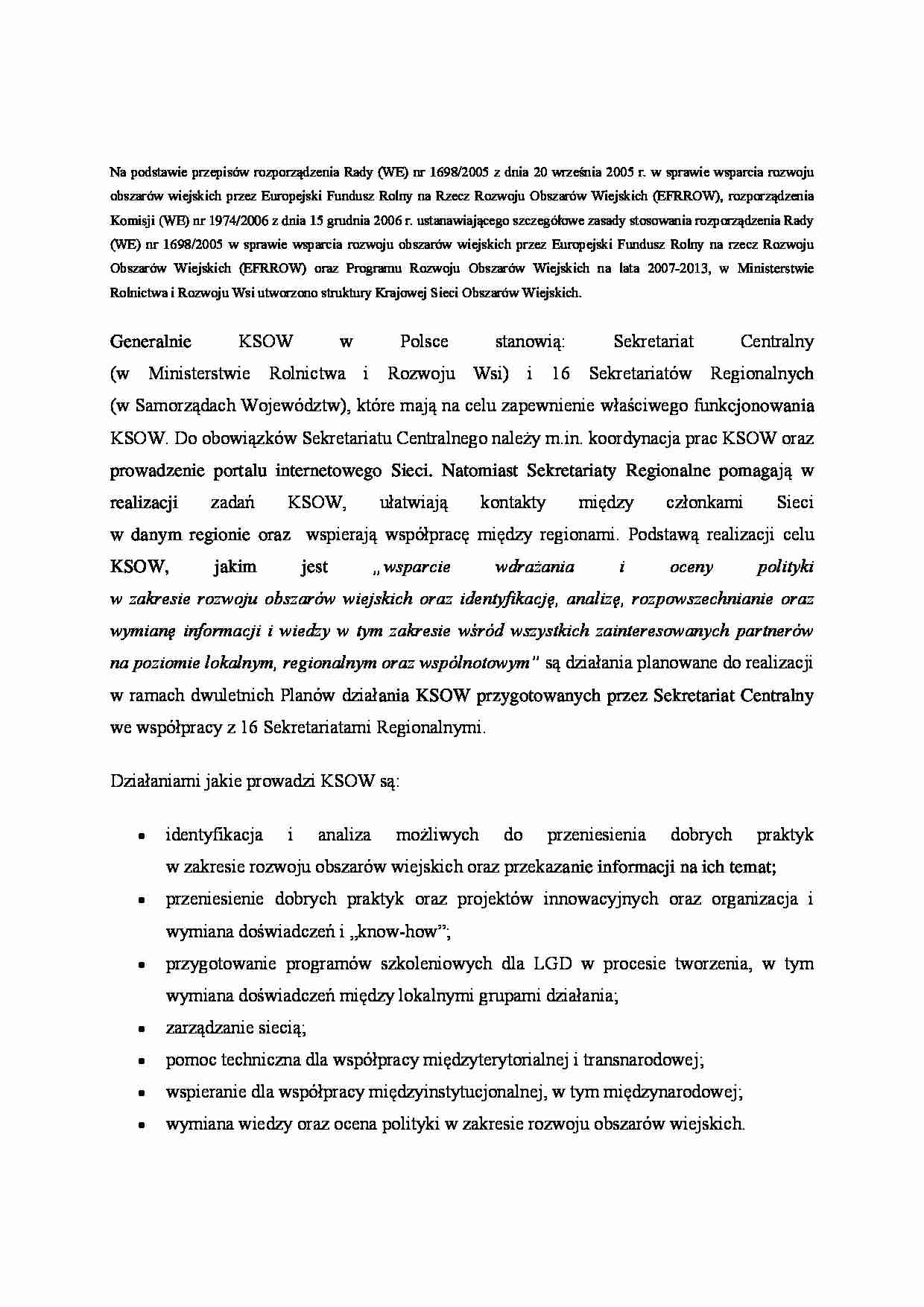 Krajowa Sieć Obszarów Wiejskich - charakterystyka - strona 1