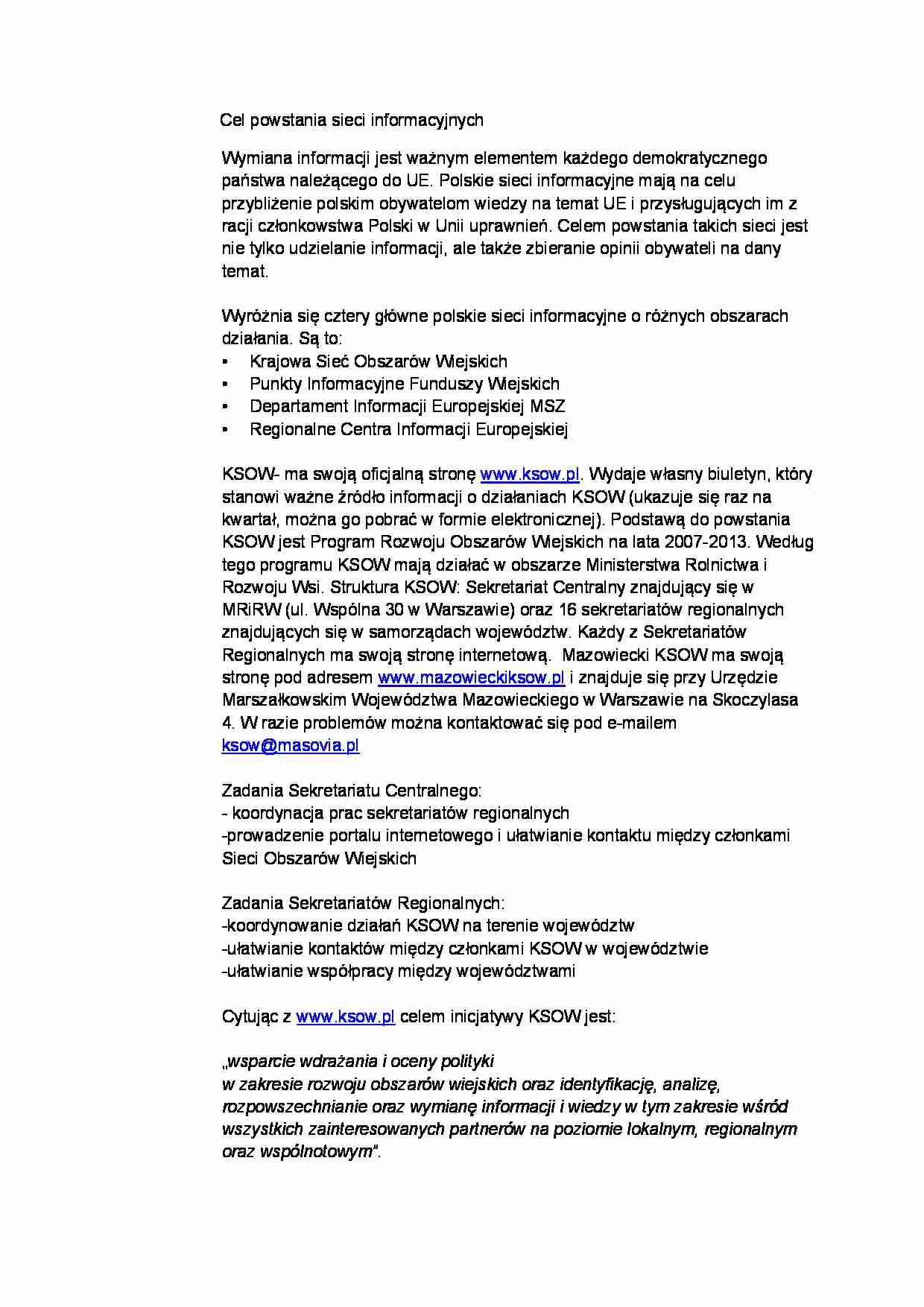 Cel powstania sieci informacyjnych oraz zadania - strona 1