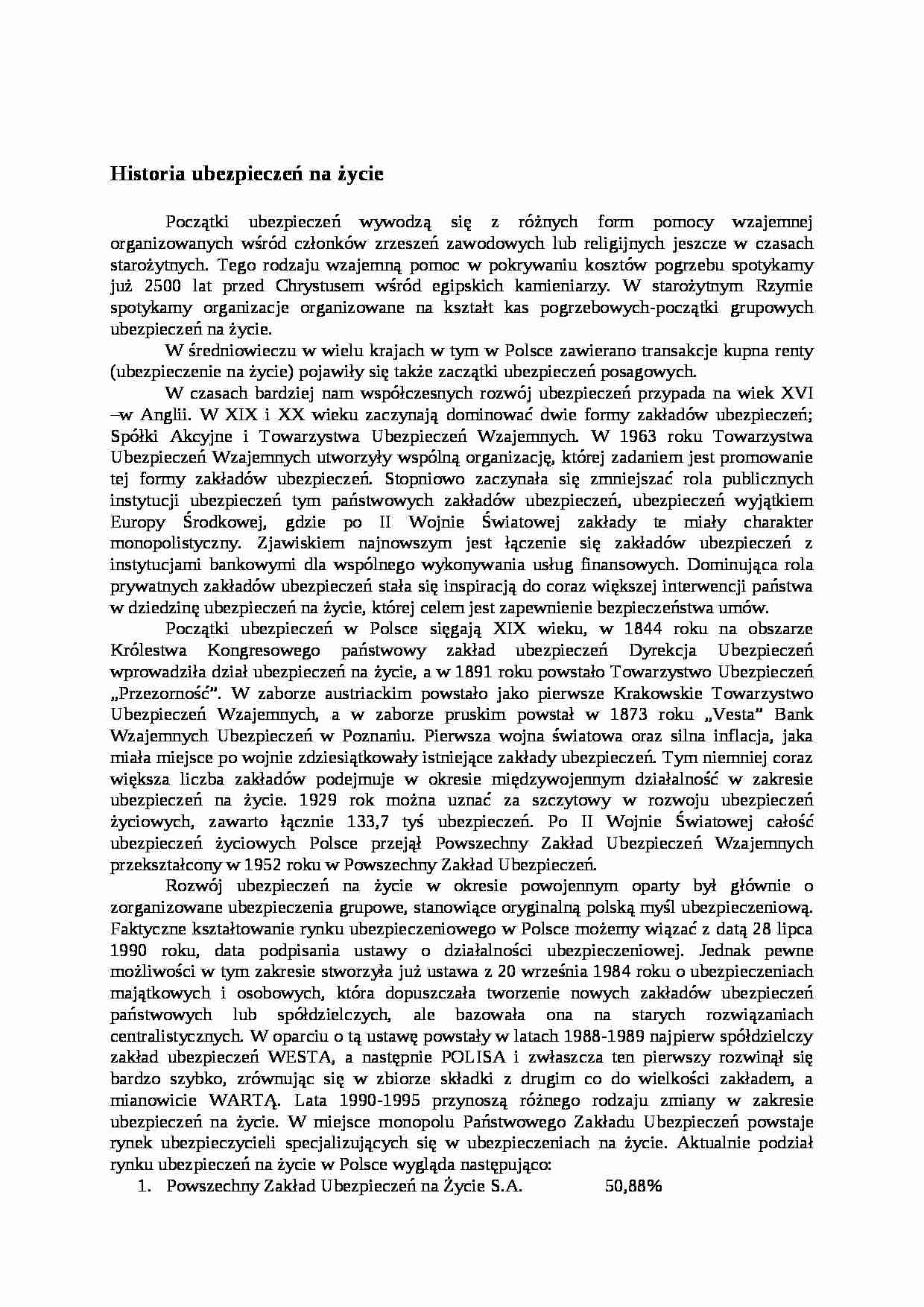 Ubezpieczenia na życie - historia, rola i funkcje - strona 1