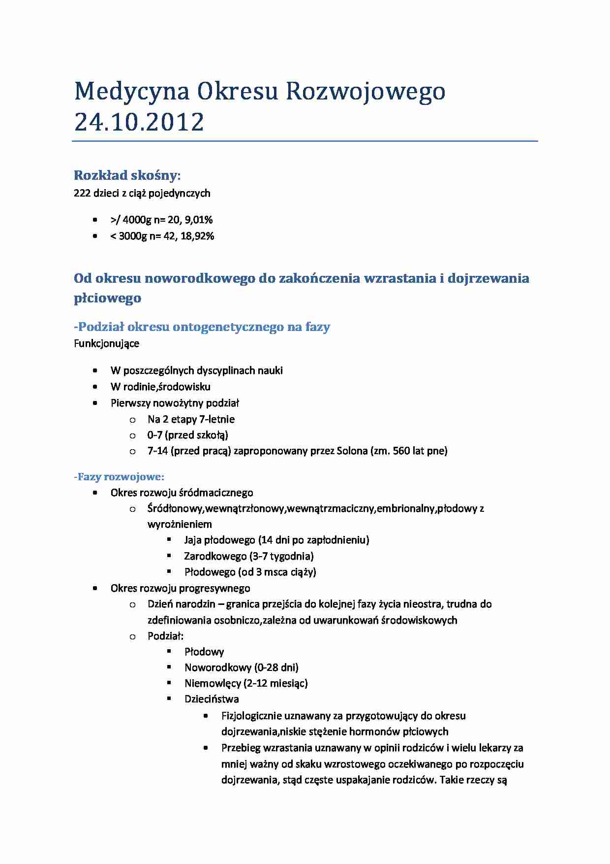 Medycyna okresu rozwojowego - wykład 24.10.2012 - strona 1
