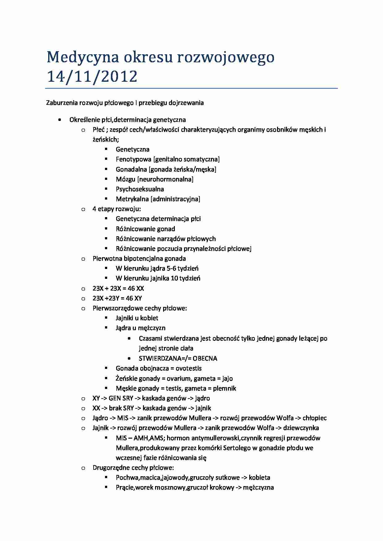 Medycyna okresu rozwojowego - wykład 14.11.2012 - strona 1