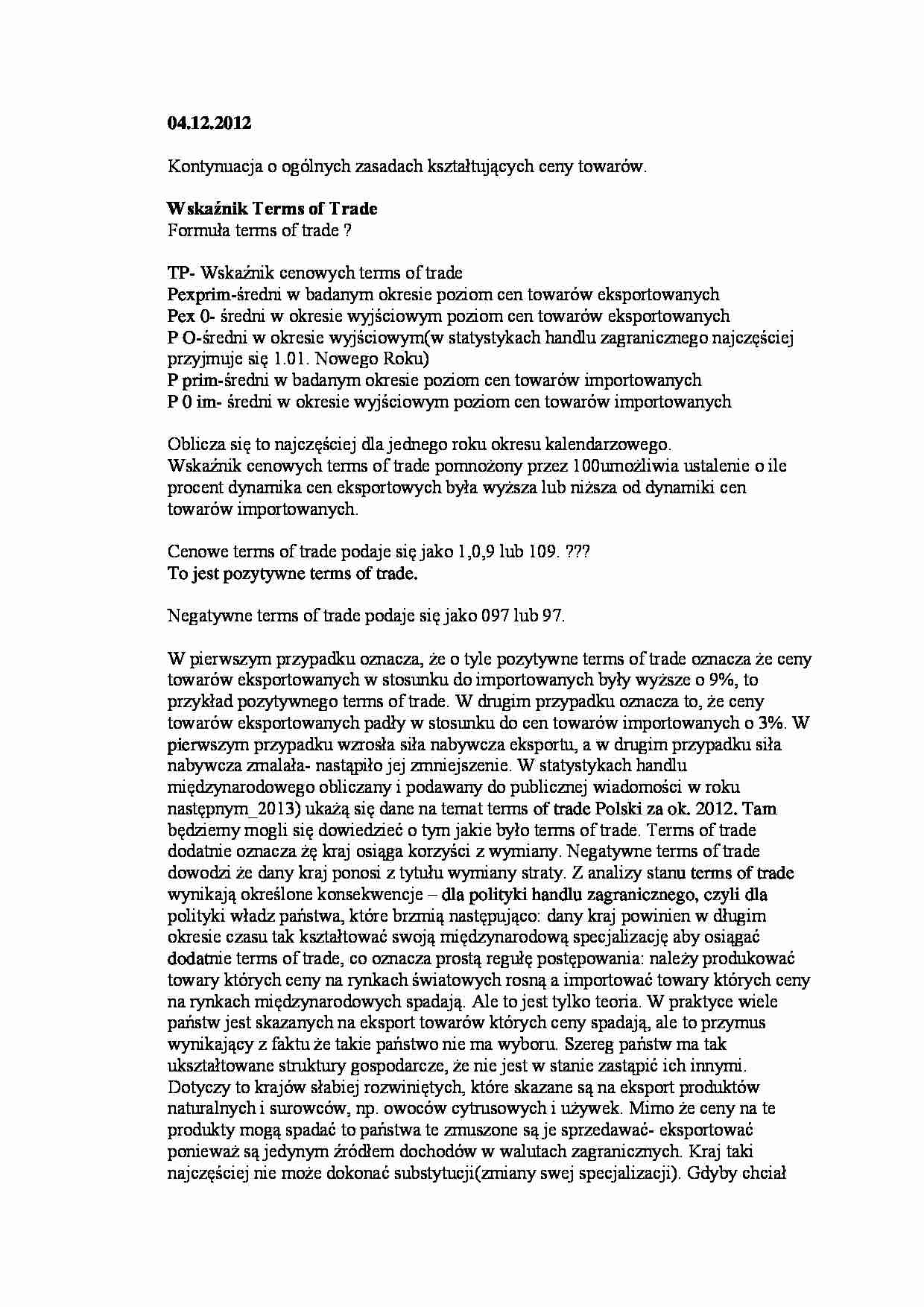 Ogólne zasady kształtujące ceny towarów - wykład - strona 1