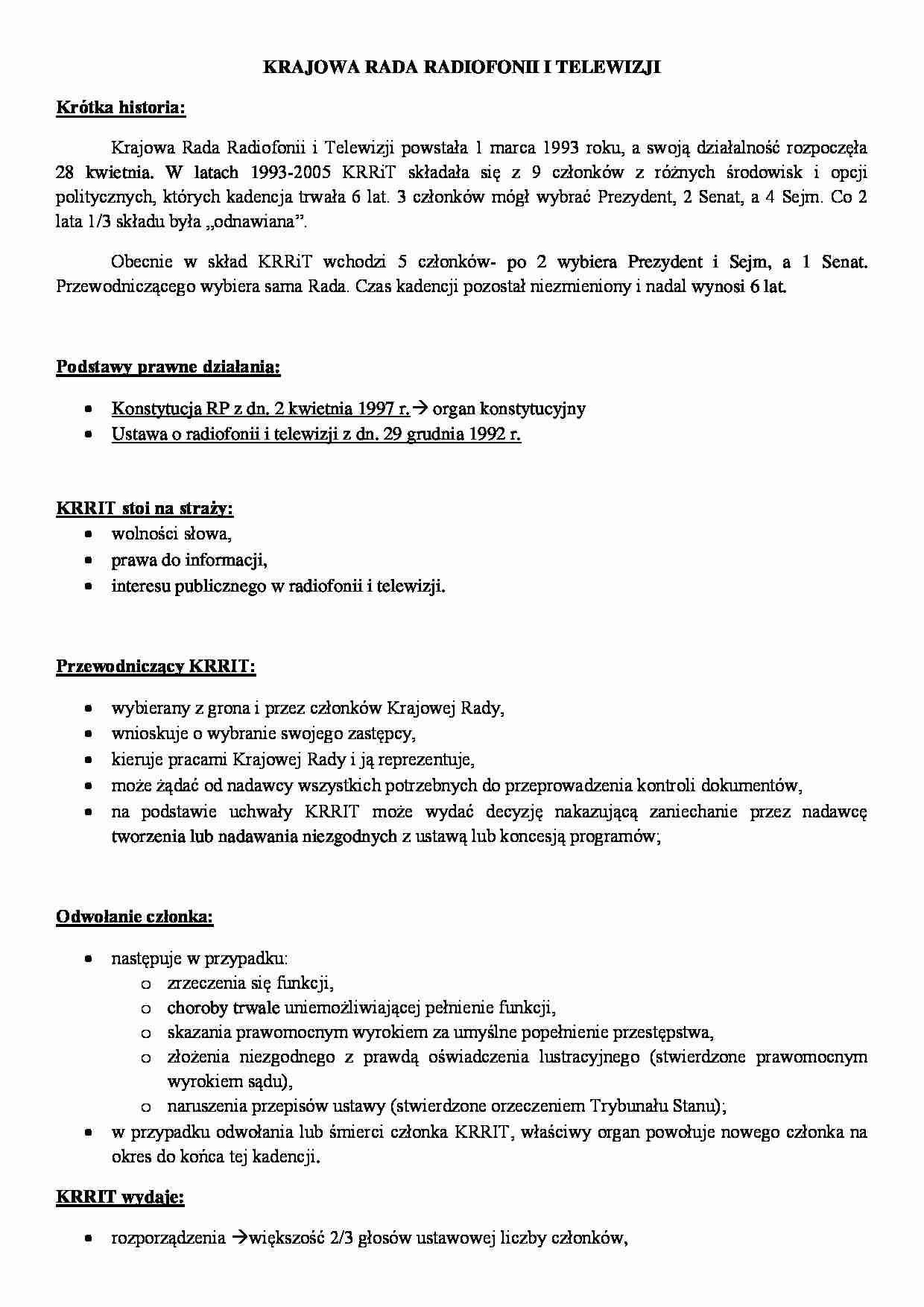 Krajowa Rada Radiofonii i Telewizji - wykład - strona 1