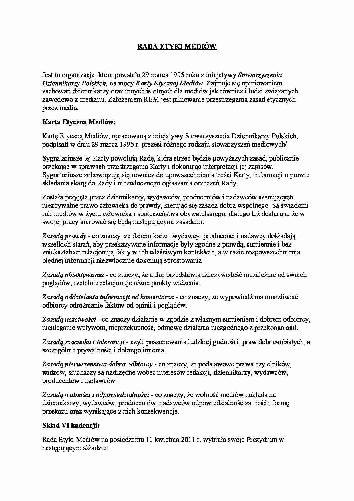 Rada etyki mediów - omówienie - strona 1