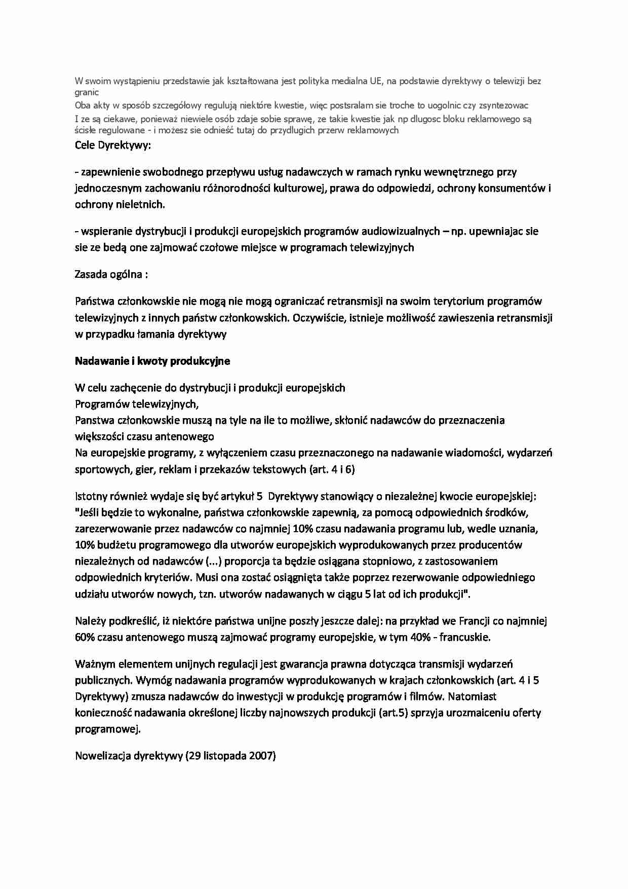 Polityka medialna Unii Europejskiej - strona 1