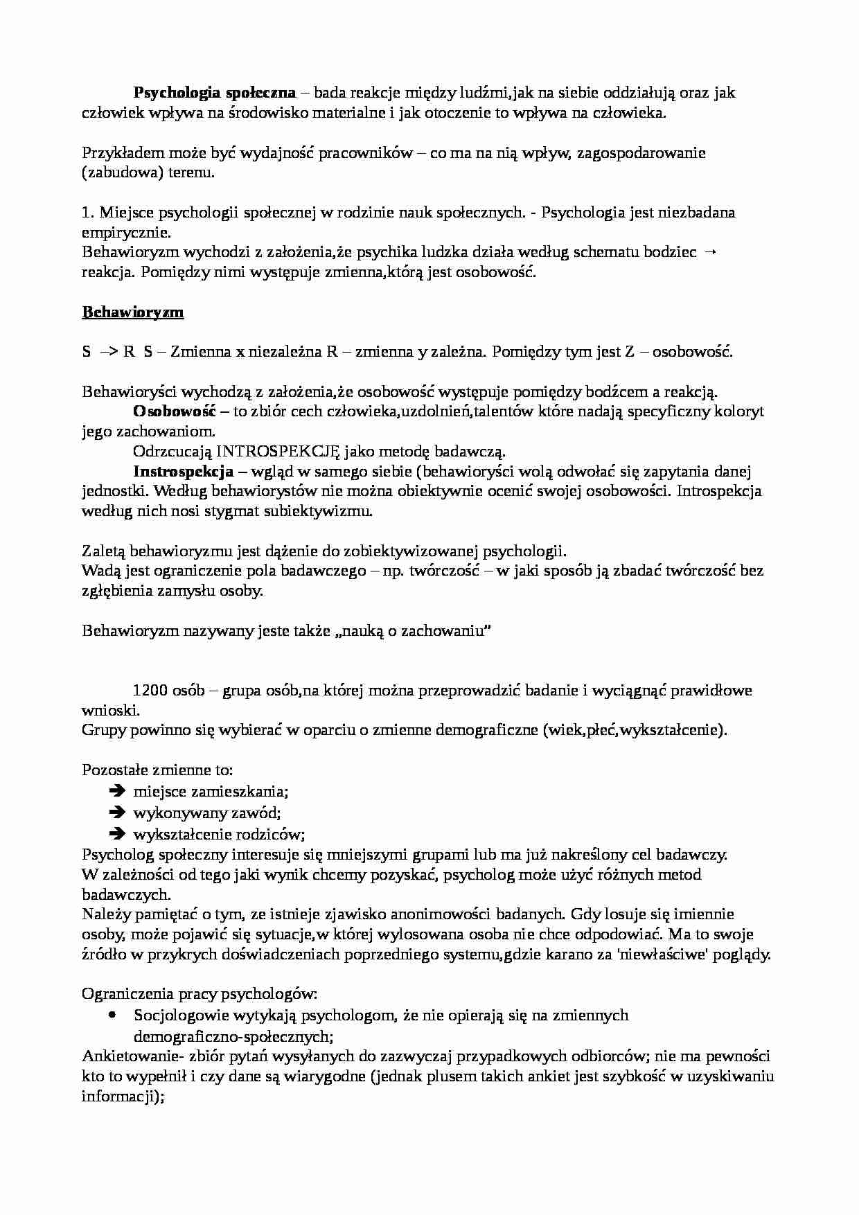 Psychologia społeczna - opracowanie zagdanień i definicji - strona 1