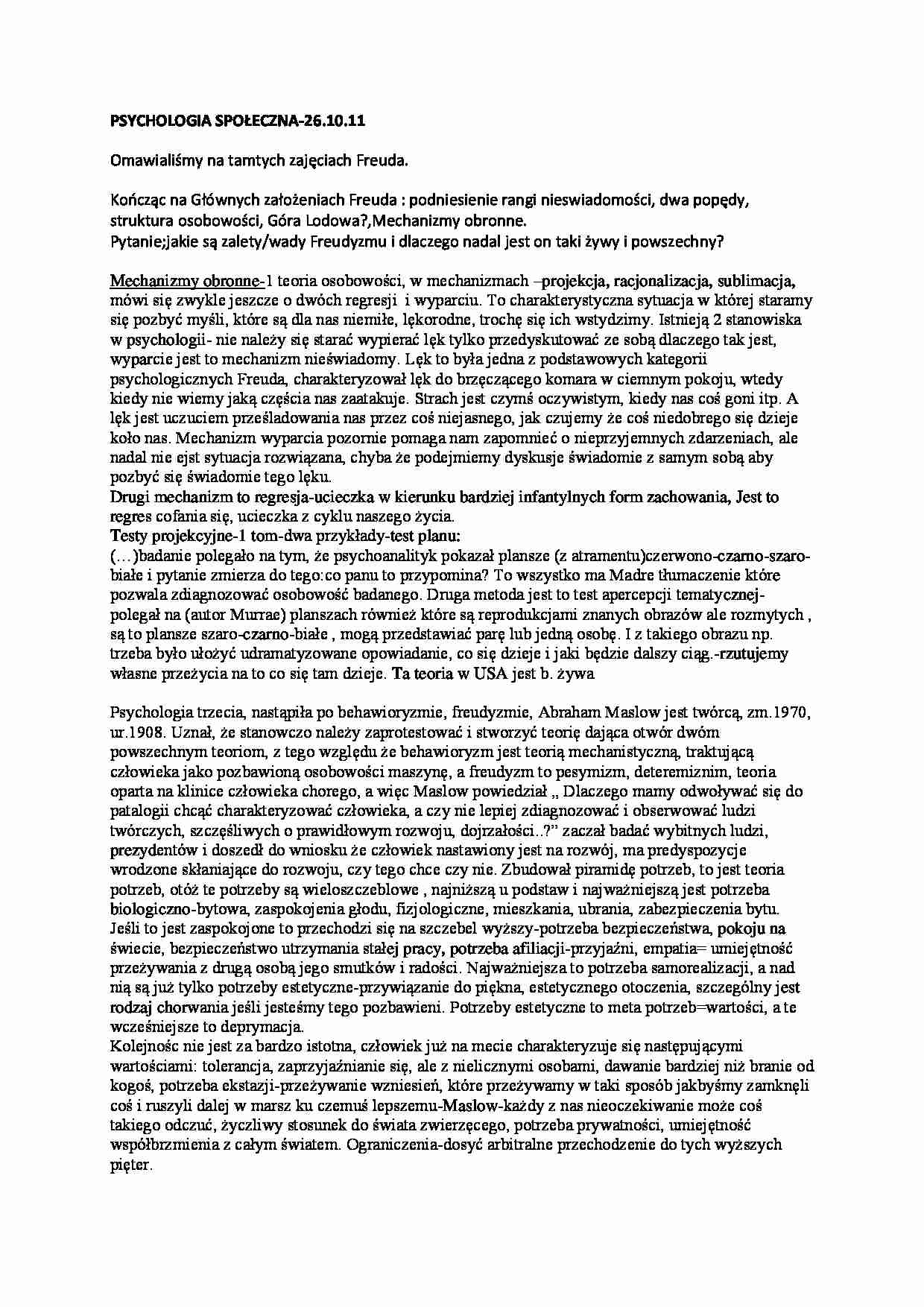 Psychologia społeczna - mechanizmy obronne - strona 1