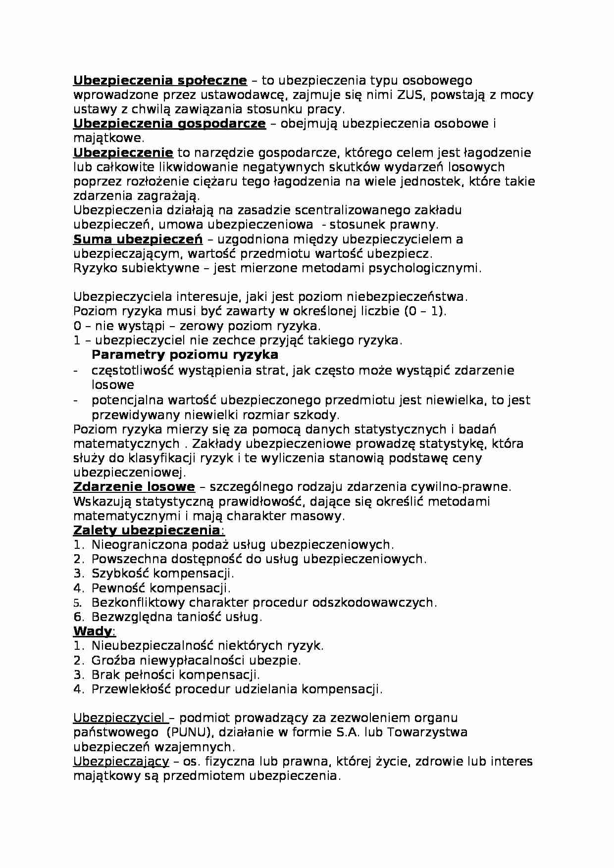 Ubezpieczenia- pojęcia - strona 1