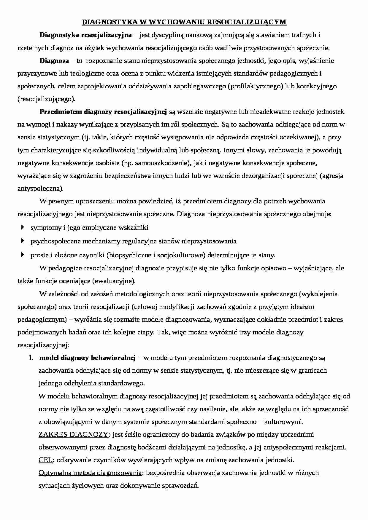 Diagnostyka w wychowaniu resocjalizującym - strona 1