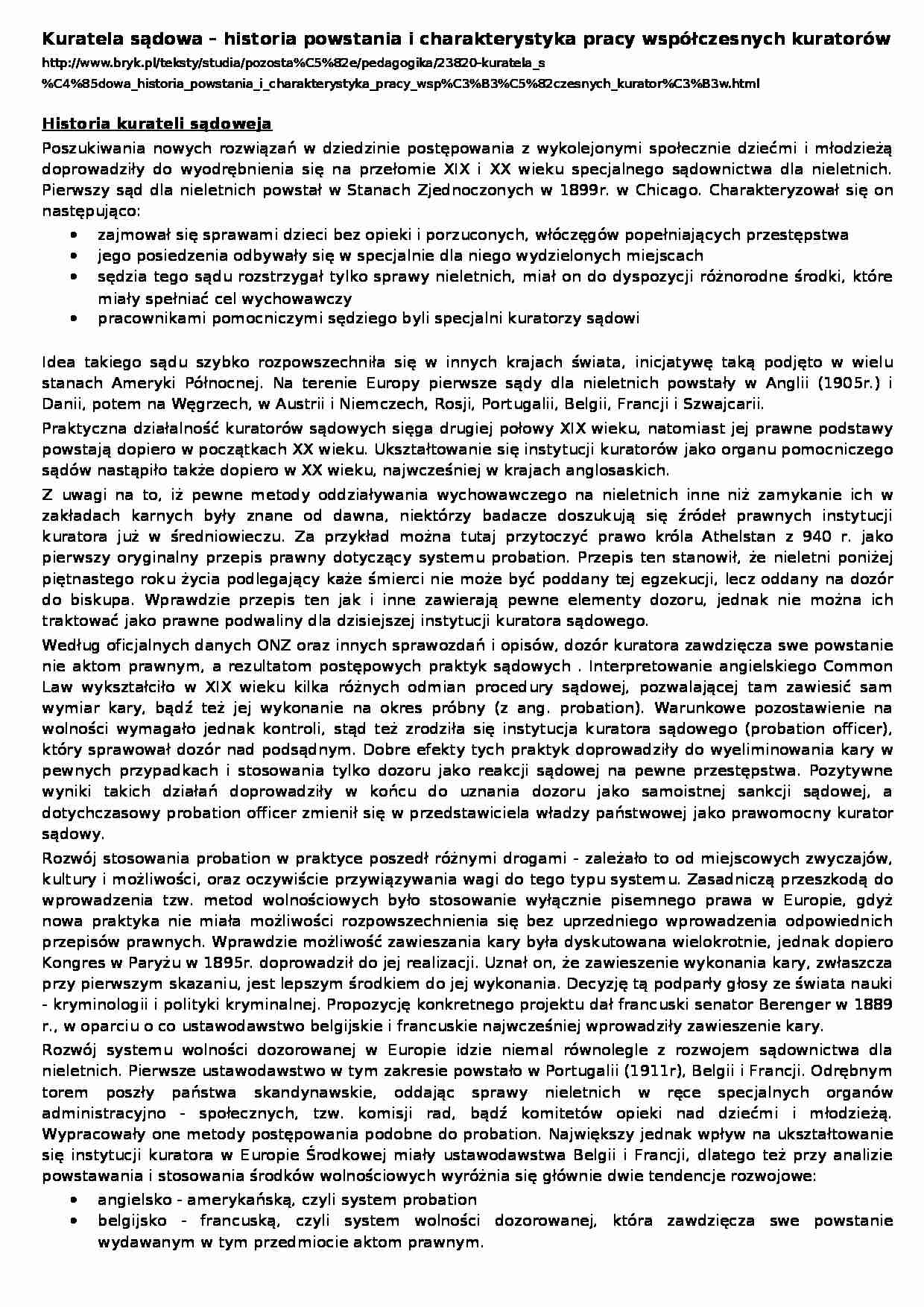 Kuratela sądowa - historia, charakterystyka  - strona 1