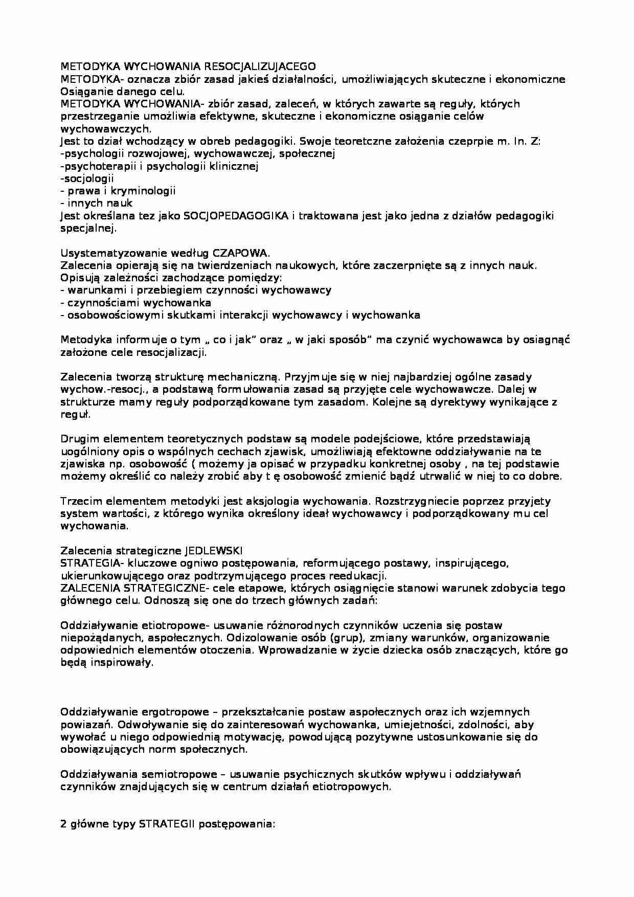 Metodyka wychowawnia resocjalizującego - strona 1
