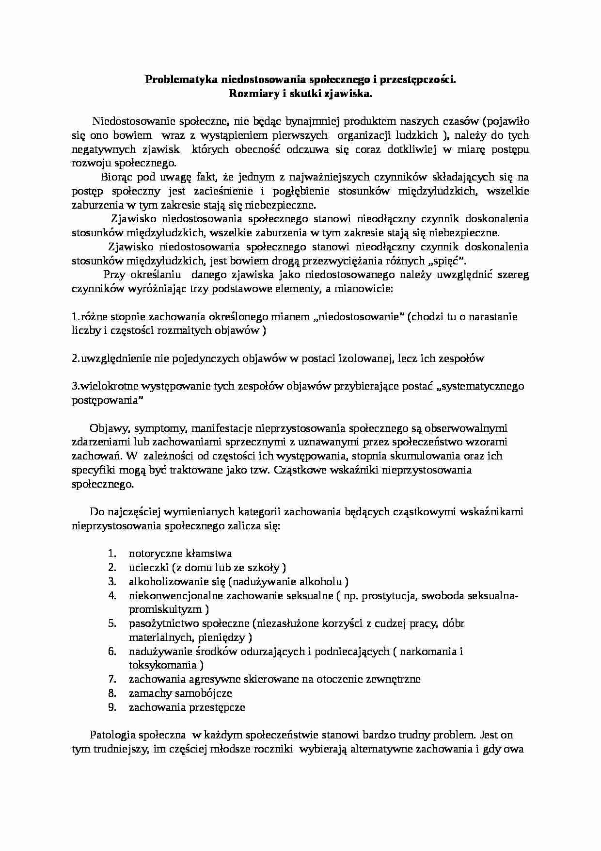 Problematyka niedostosowania społecznego i przestępczości - strona 1