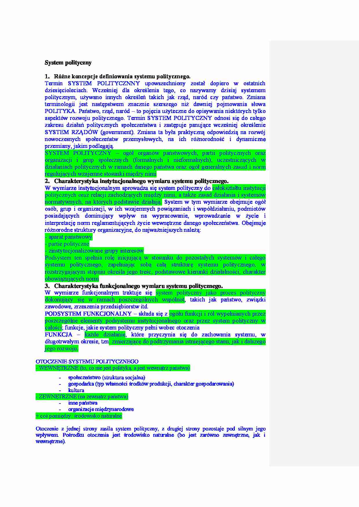 System polityczny  - skrypt - strona 1