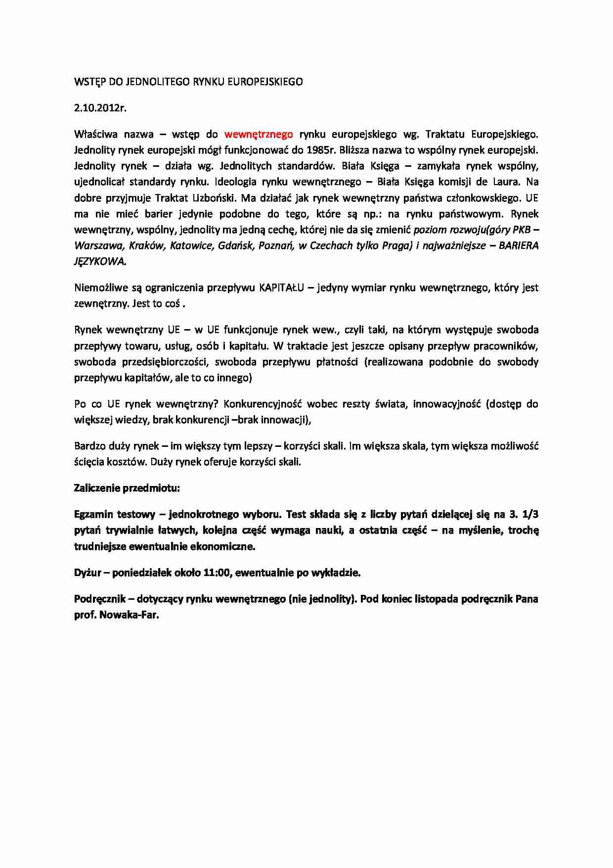 Wstęp do jednolitego rynku europejskiego - strona 1