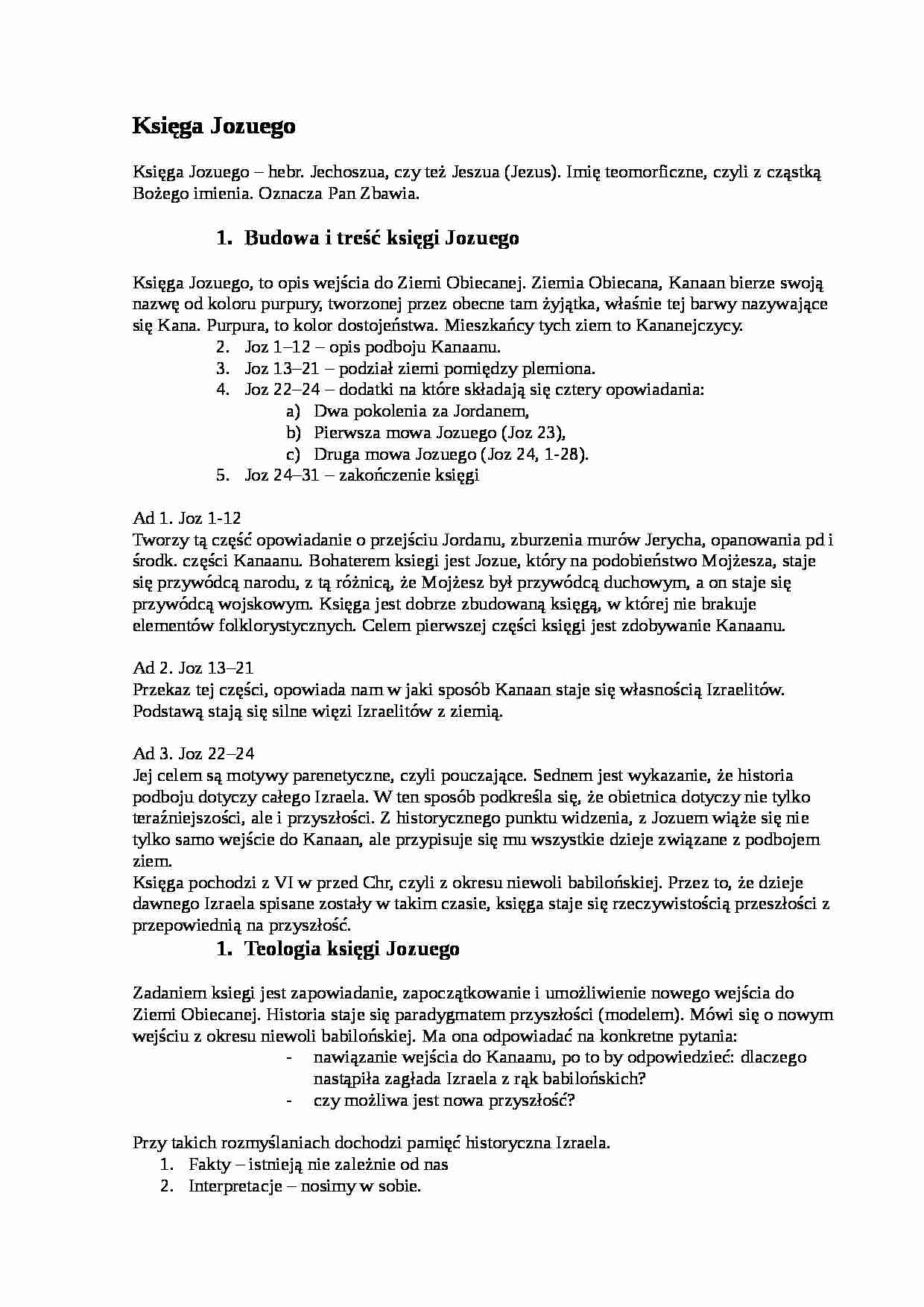 Księga Jozuego - budowa i treść - strona 1