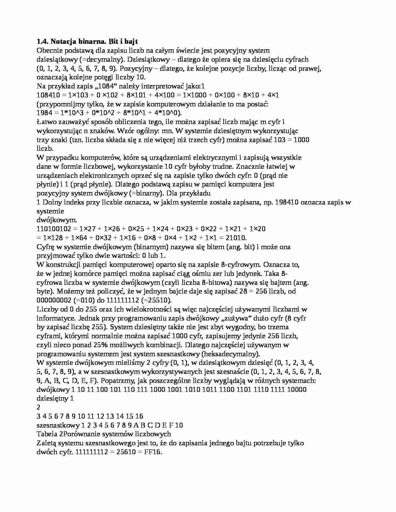 Notacja binarna - bit i bajt - System liczbowy - strona 1