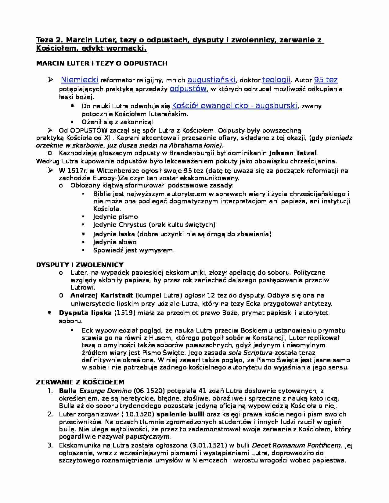 Marcin Luter - biografia i tezy  - strona 1