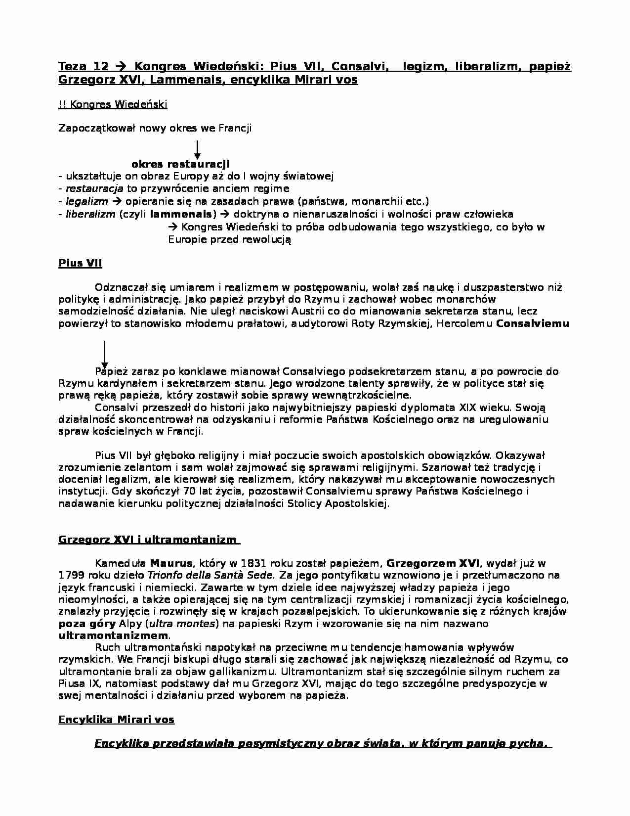 Kongres Wiedeński - opracowanie - strona 1