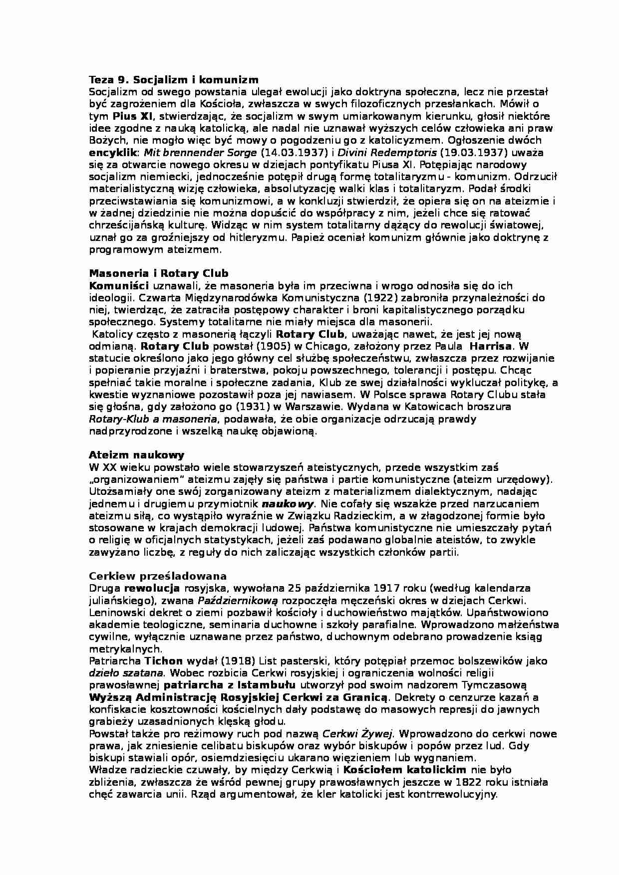 Socjalizm i komunizm w Kościele - strona 1