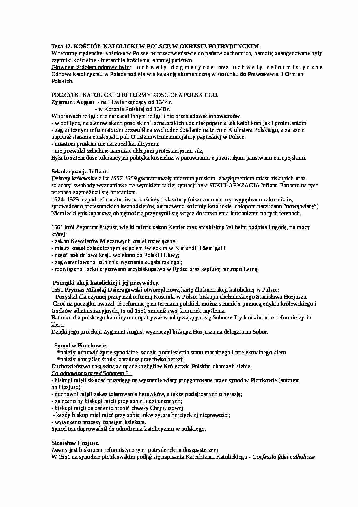 Kościół katolicki w Polsce w okresie potrydenckim - strona 1