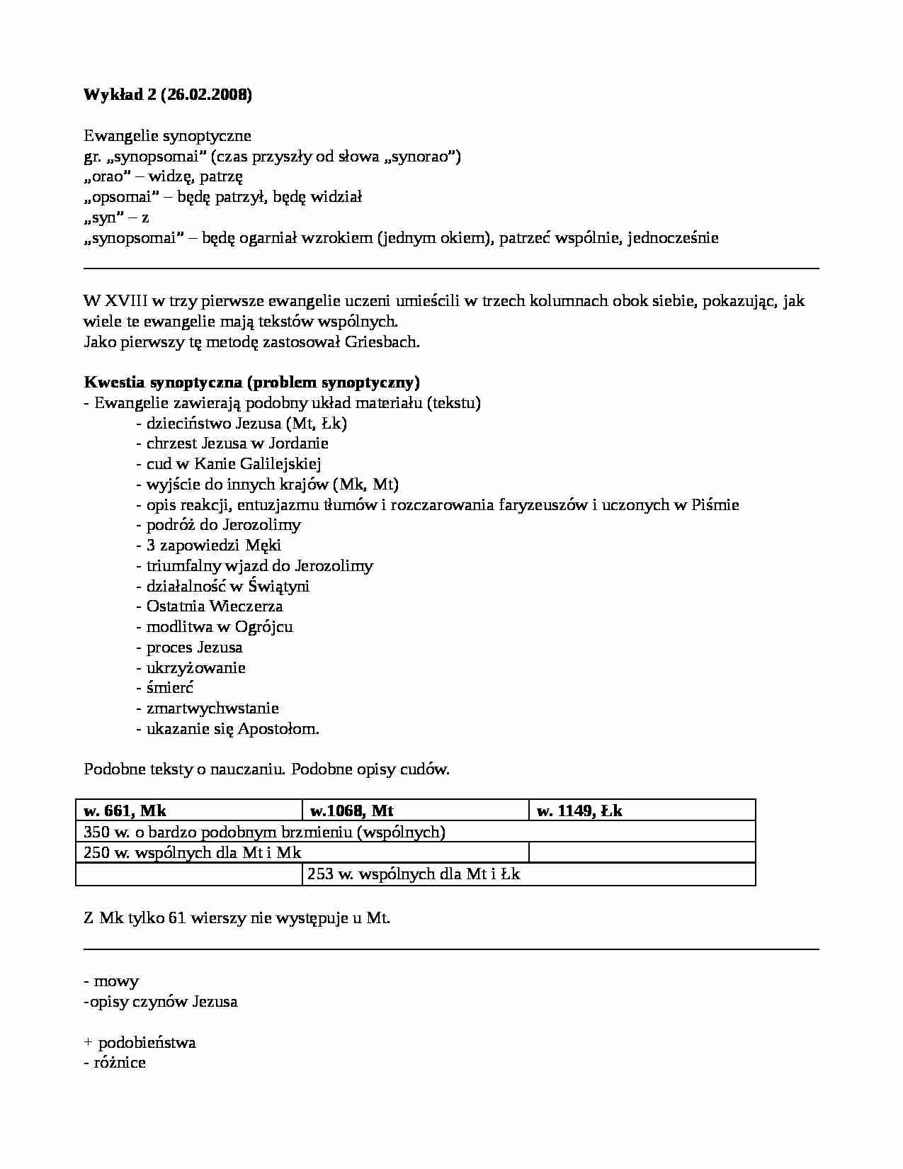 Ewangelie synoptyczne - wykład - strona 1