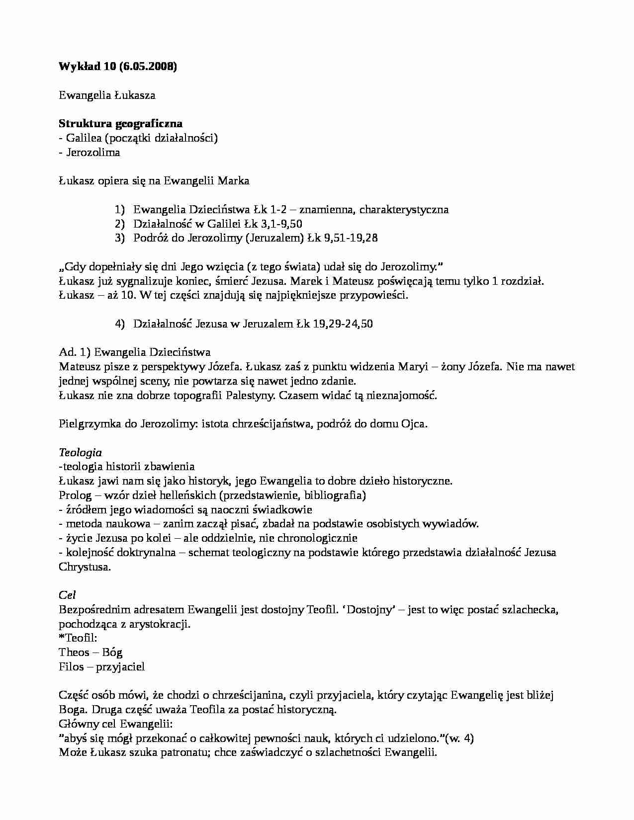 Ewangeilia św. Łukasza - opracowanie - strona 1