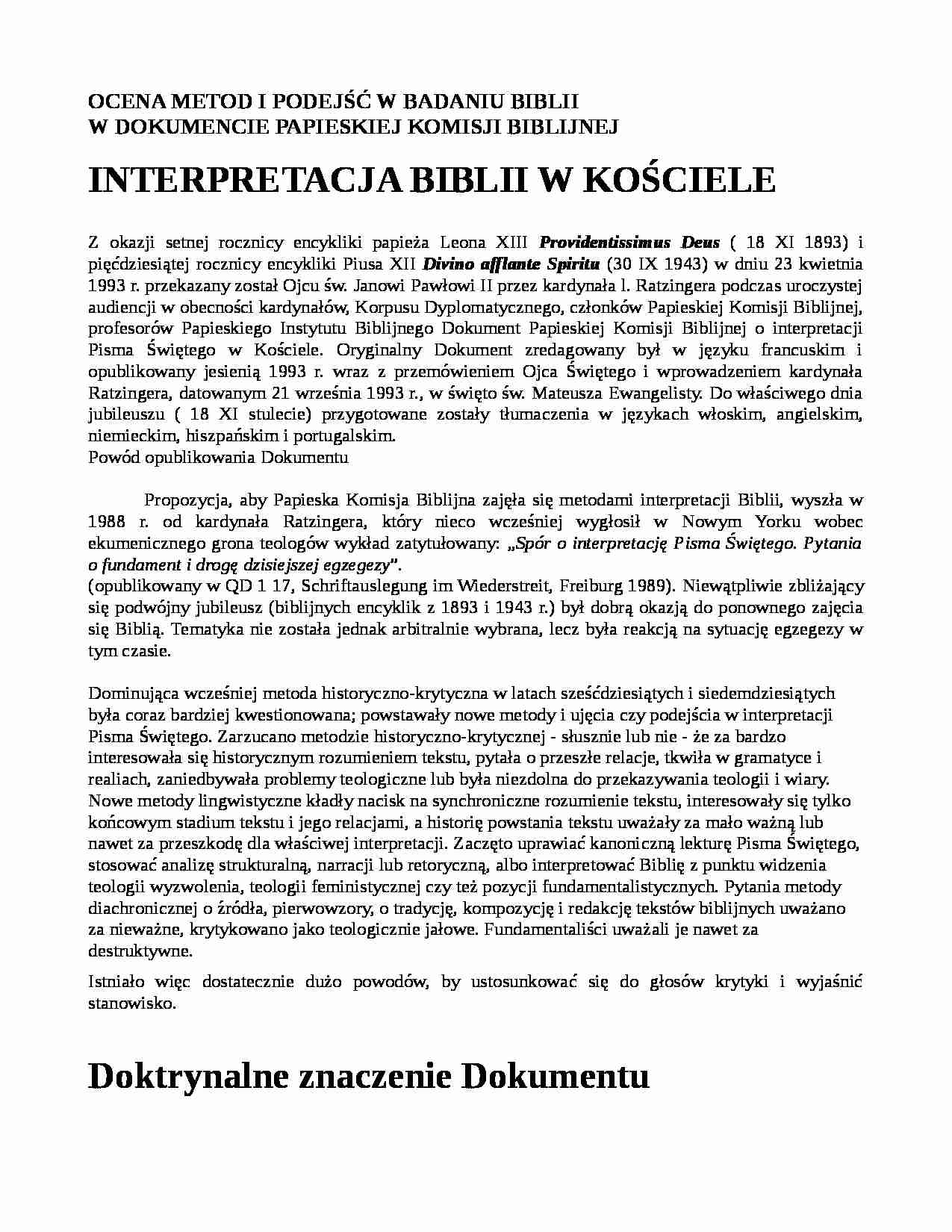 Interpretacja Biblii w Kościele - strona 1