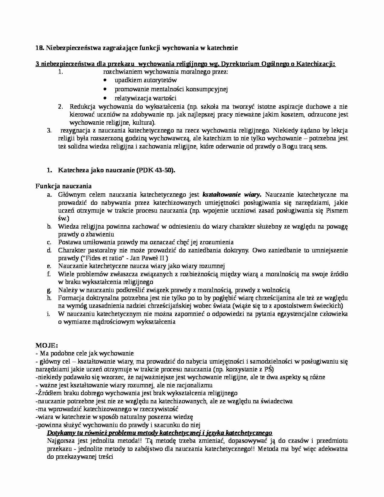 Niebezpieczeństwa zagrażające funki wychowania w katechezie - strona 1
