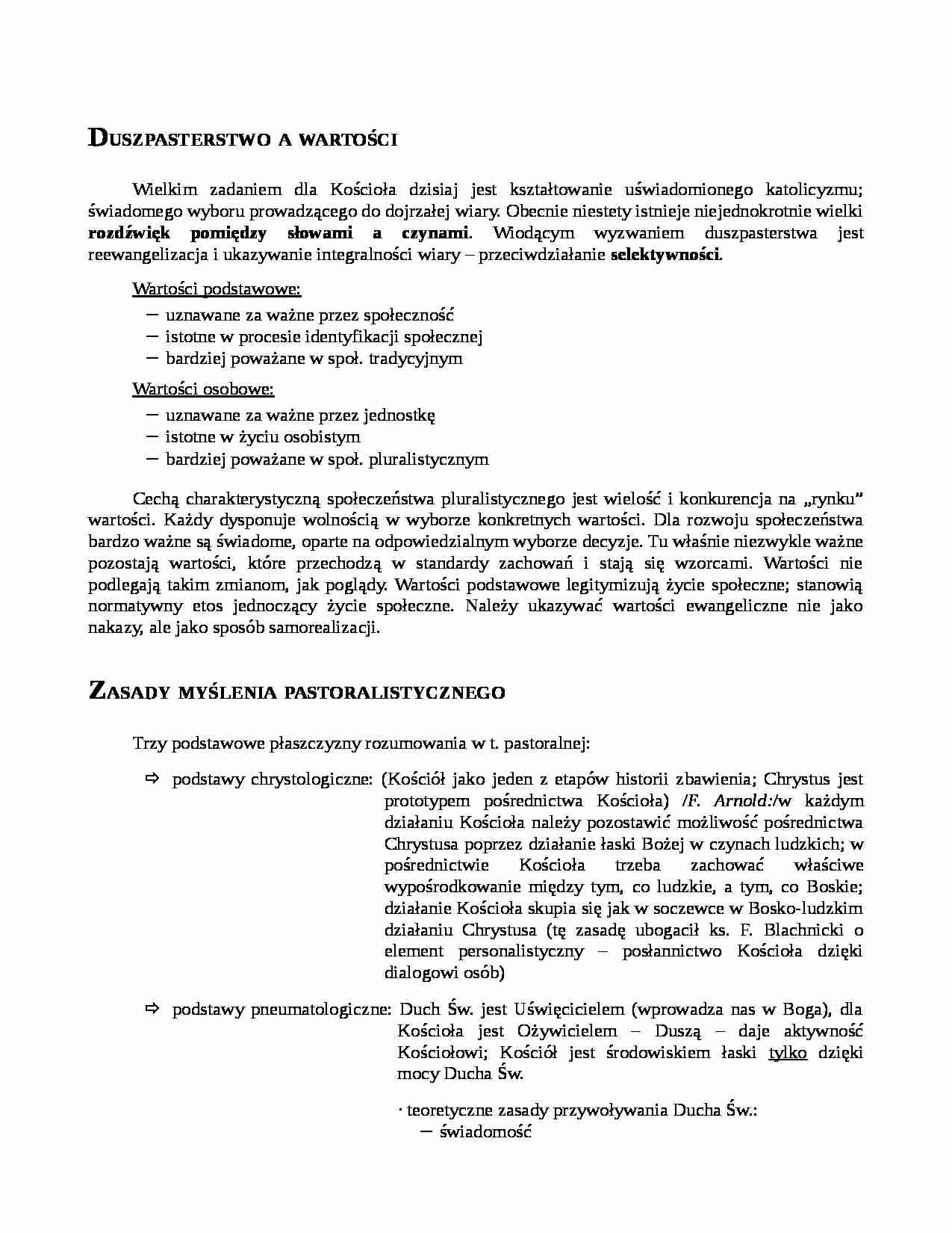 Duszpasterstwo a wartości - wykład - strona 1