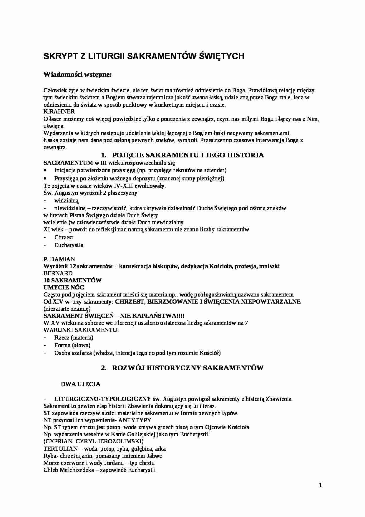Liturgia sakramentów świętych - pojęcie i historia - strona 1