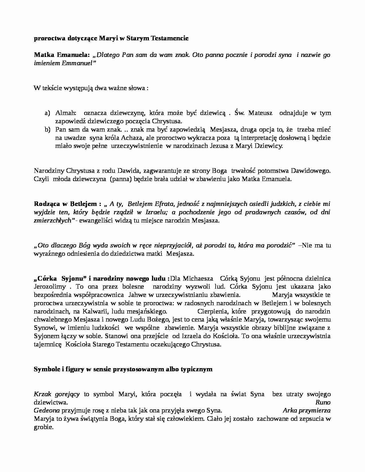 Stary Testament - proroctwa dotyczące Maryi - strona 1