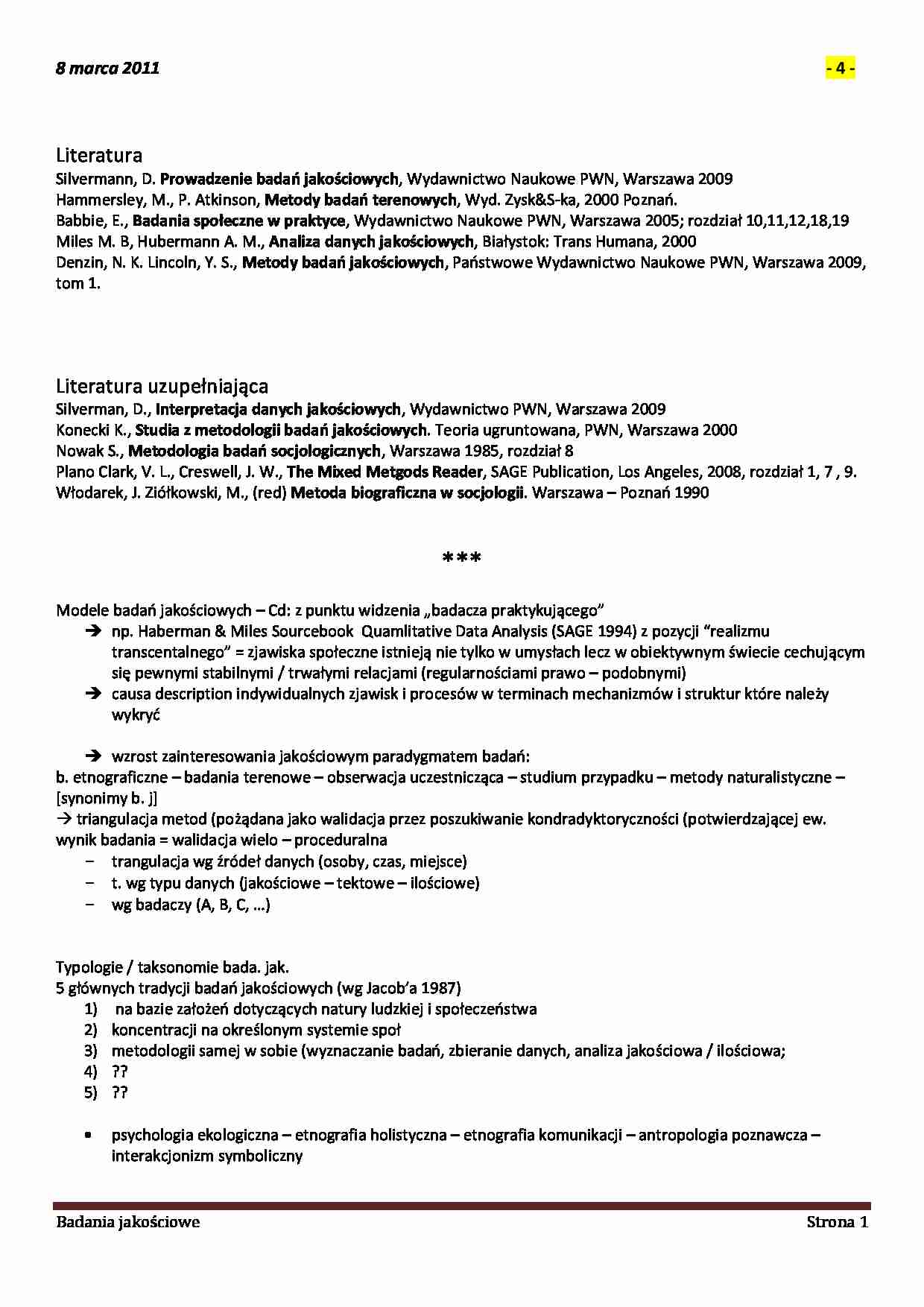 Metody jakościowe - opis badań - strona 1