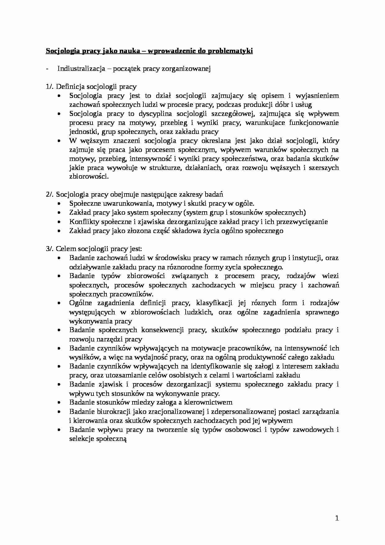 Socjologia pracy - wprowadzenie do problematyki - strona 1