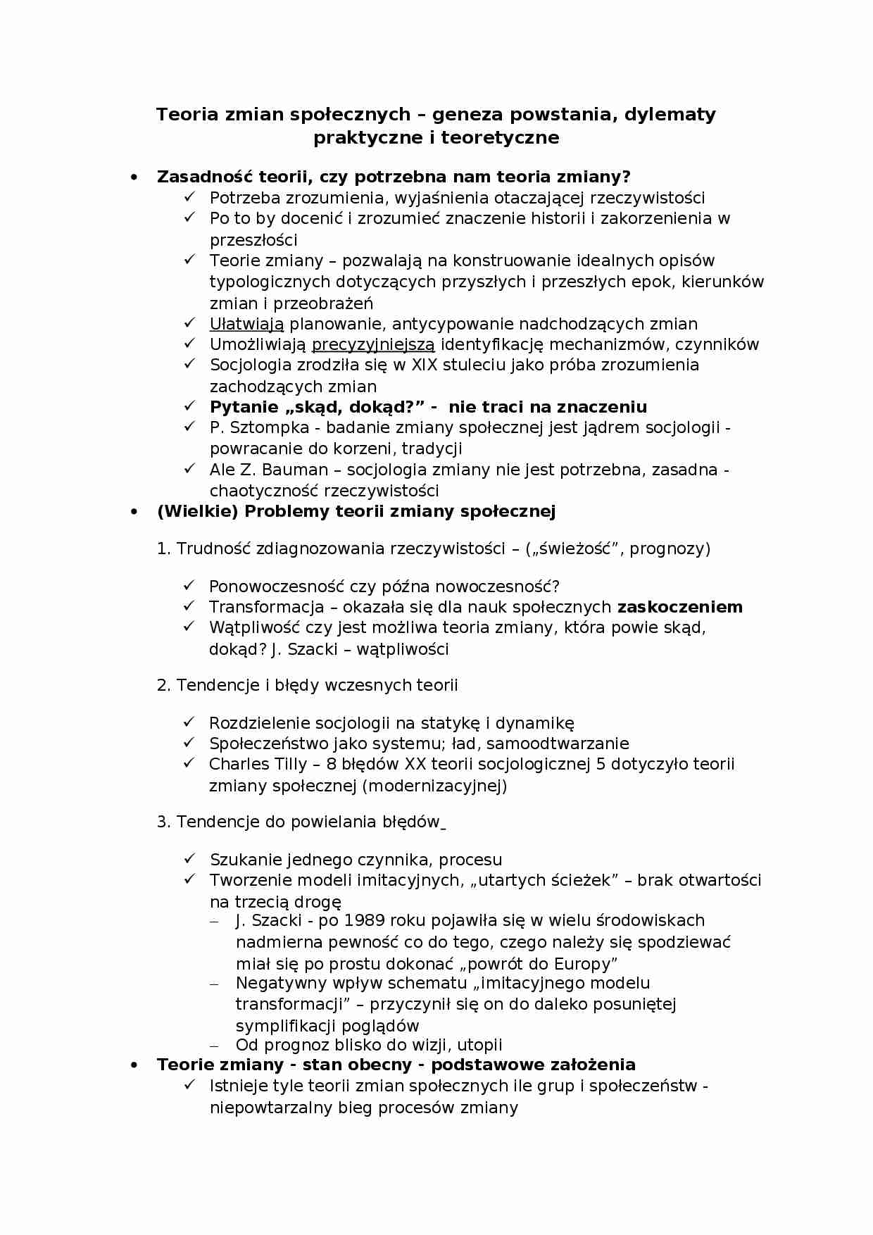 Teoria zmian społecznych - geneza, dylematy - strona 1