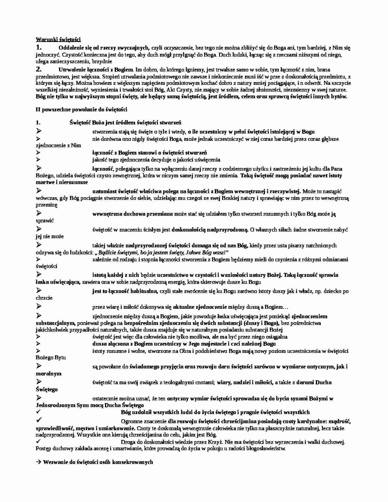 Warunki świętości - opracowanie - strona 1