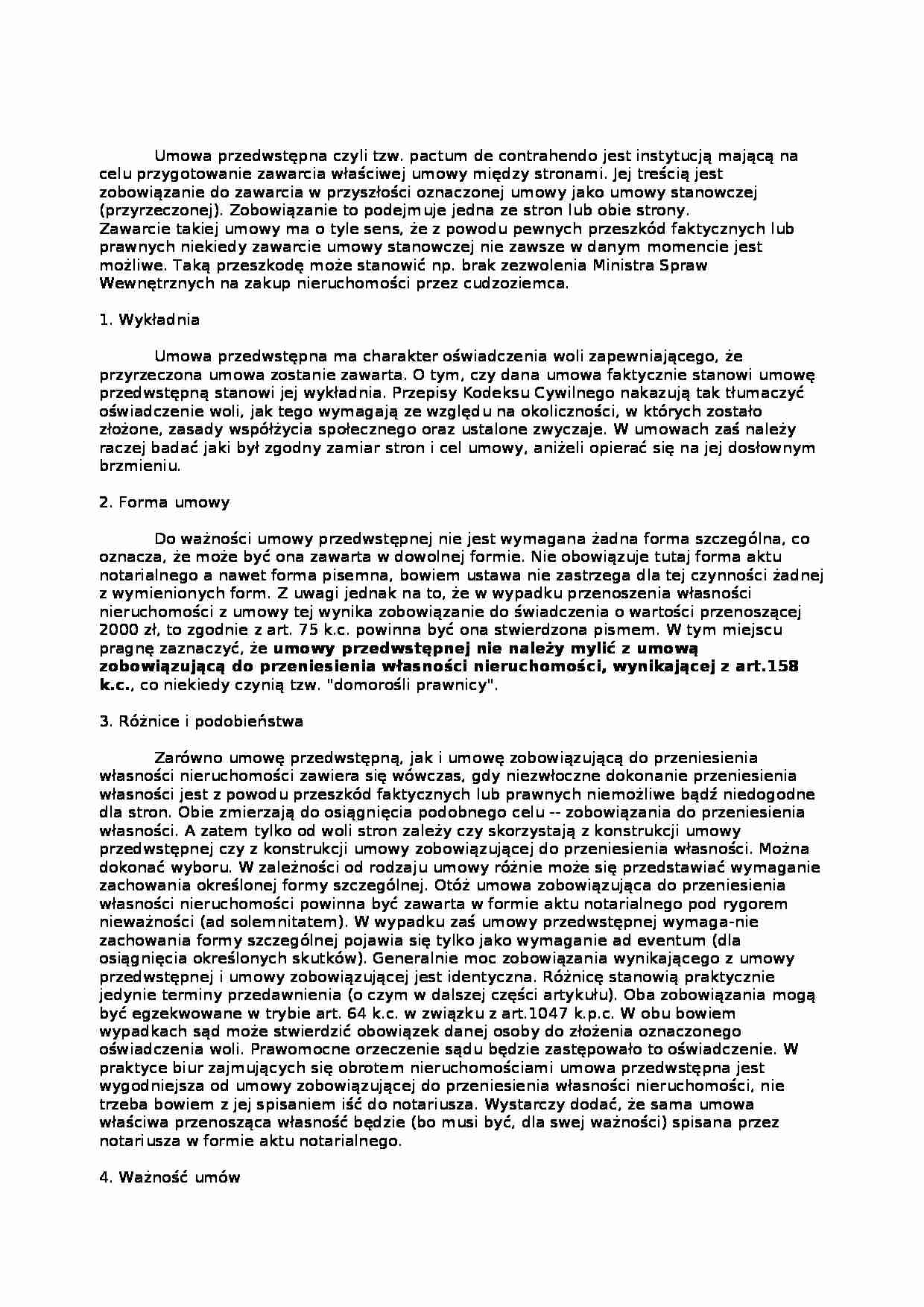 Umowa przedwstępna - strona 1