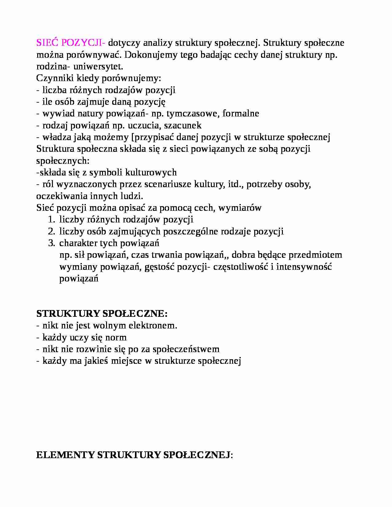 Sieć pozycji i struktury społeczne - strona 1