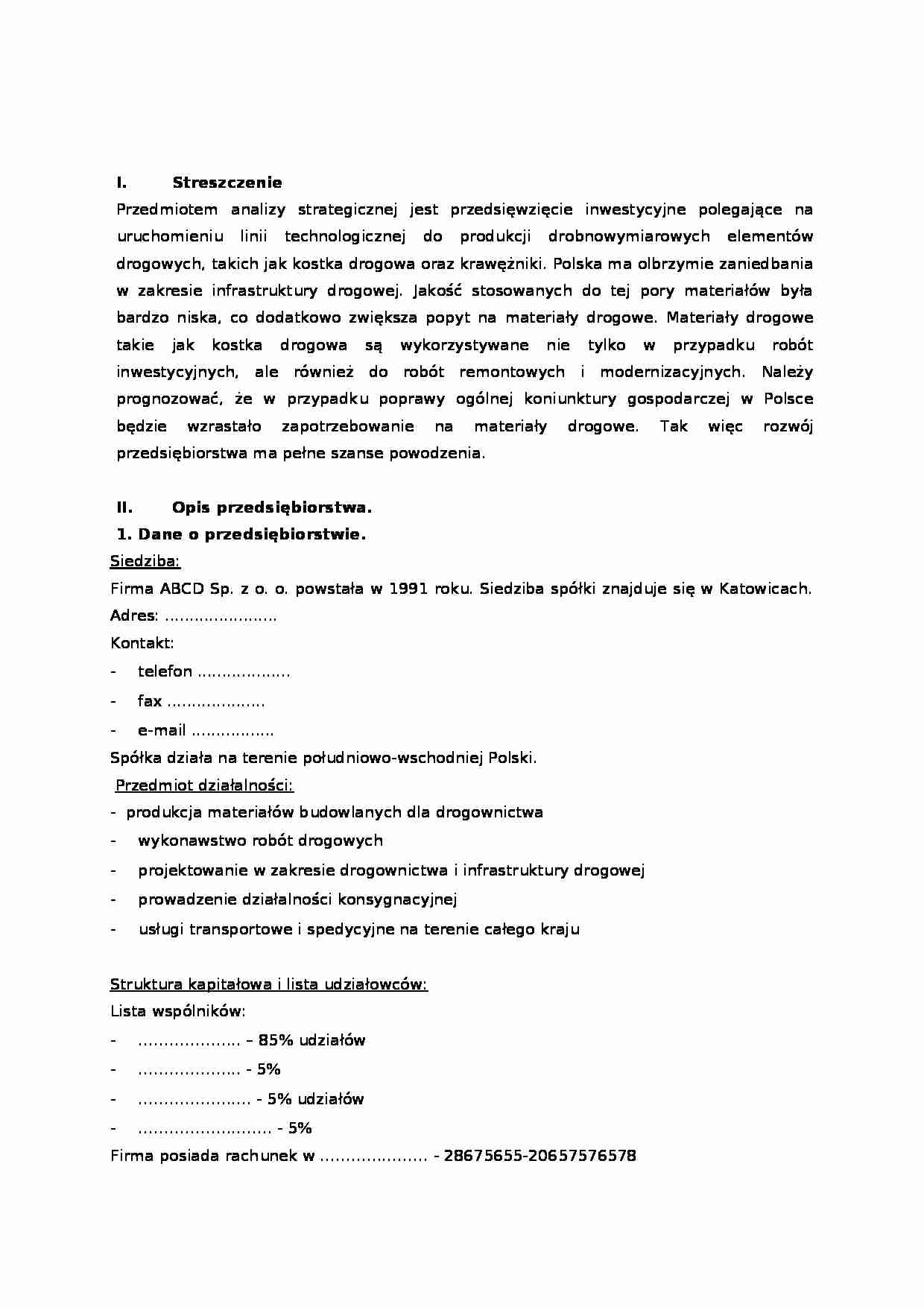 Analiza strategiczna wytwórni - Przedsiębiorstwo - strona 1