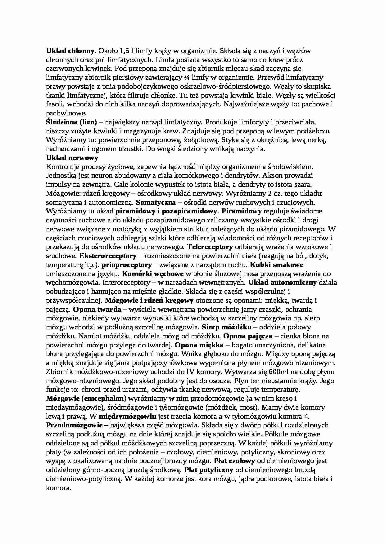 Układ chłonny ,nerwowy, narzady zmysłów - strona 1