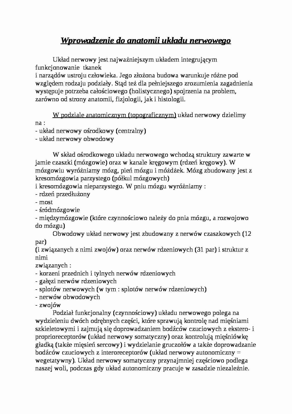 Układ nerwowy-wprowadzenie do anatomii  - strona 1