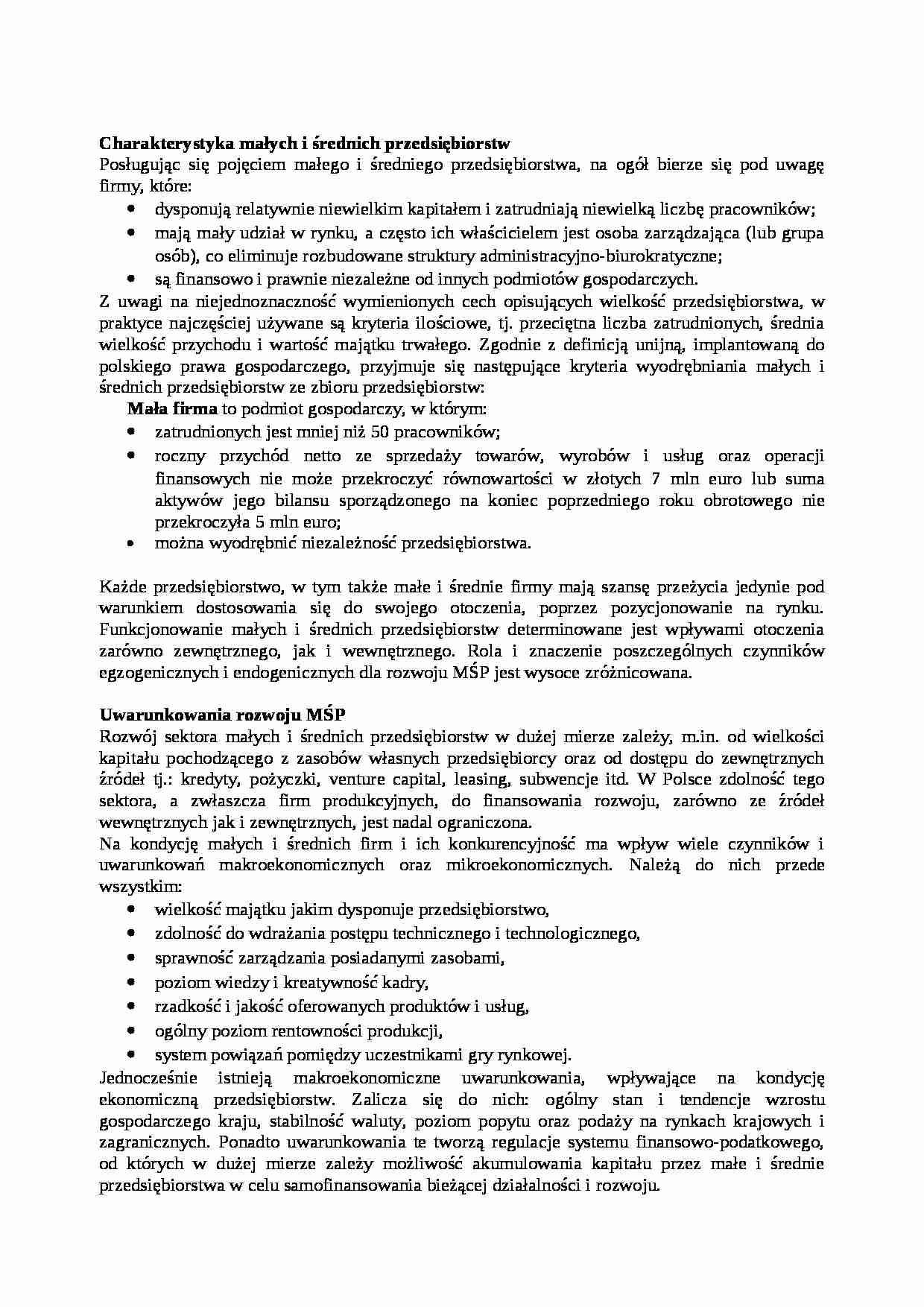 Charakterystyka małych i średnich przedsiębiorstw - strona 1