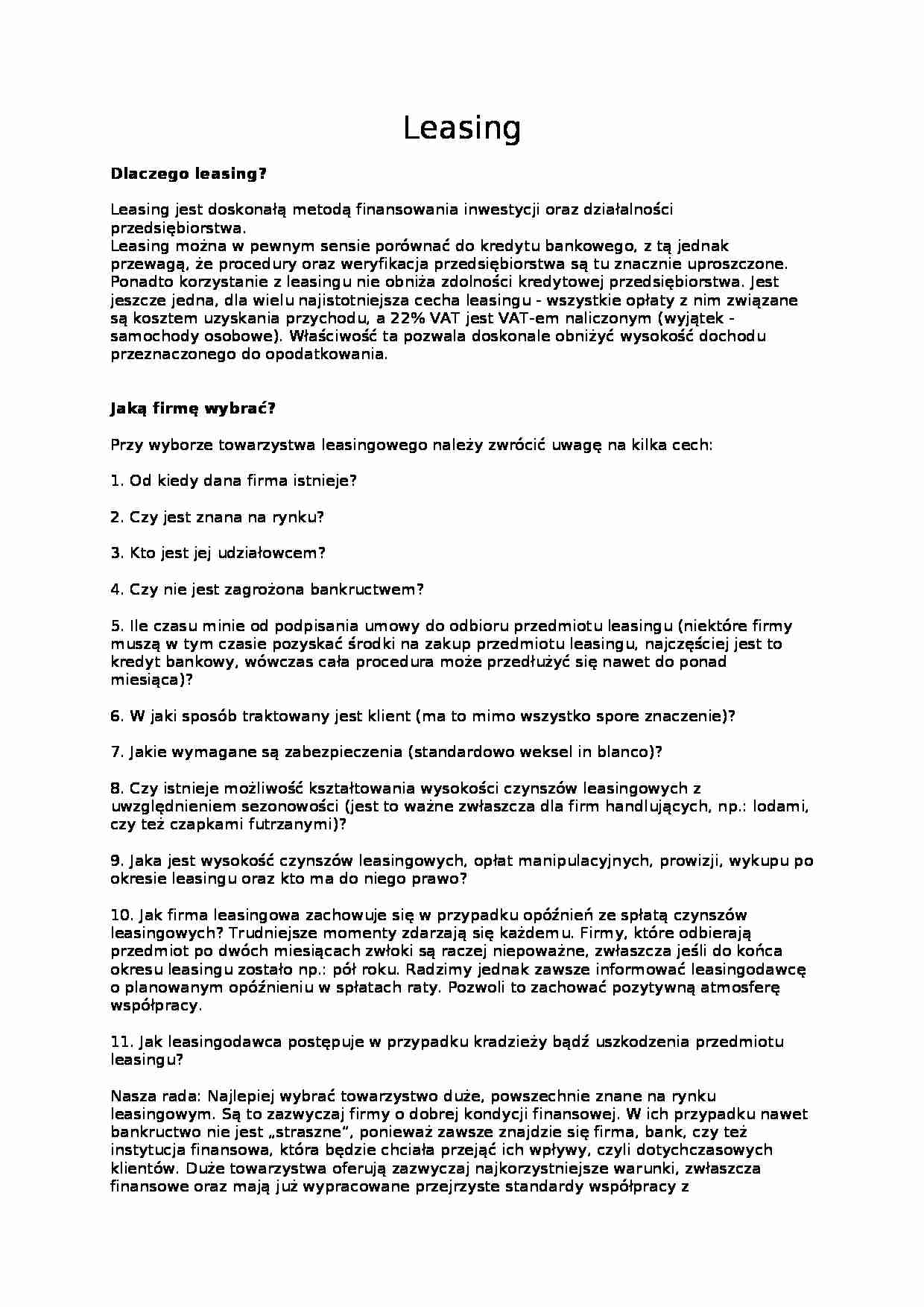 Leasing  - strona 1